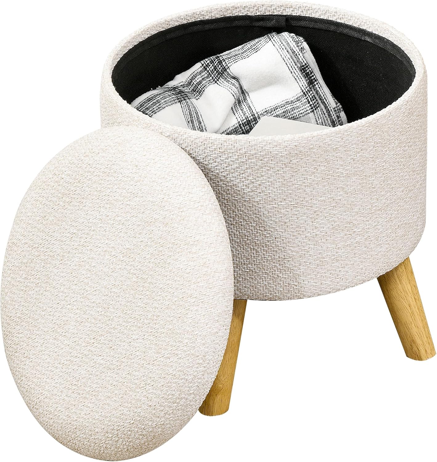 HOMCOM Pouf Rond Repose-Pieds Tabouret avec Coffre de Rangement