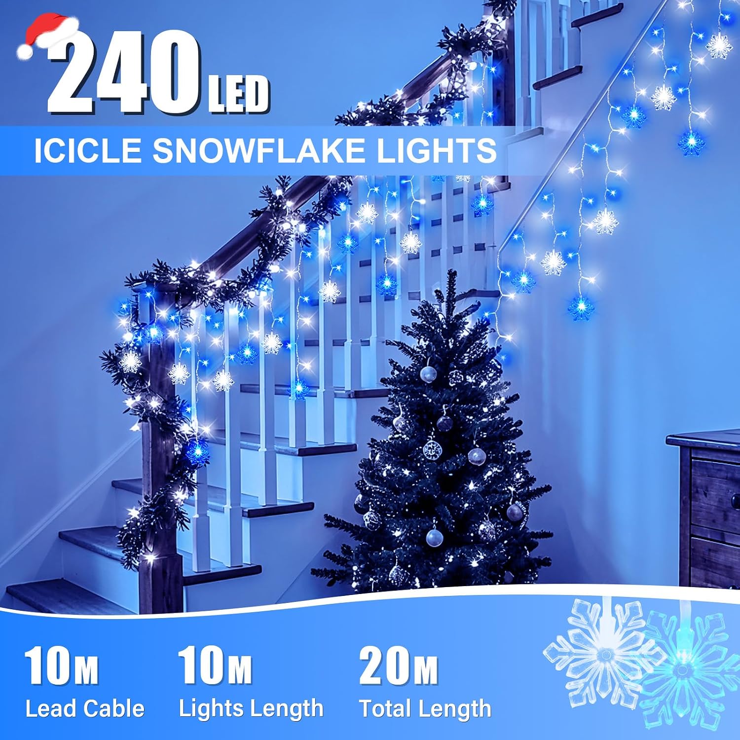 Detalle 2 de Dalugo Christmas Icicle Lights 10M ๐