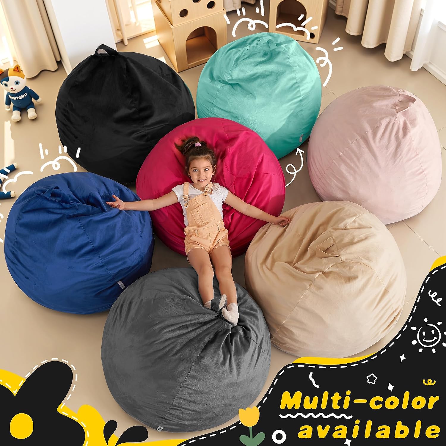 Thumbnail 6 de HABUTWAY YS02-064-BLACK-CA 2-Foot Bean Bag Chair, Black Velvet