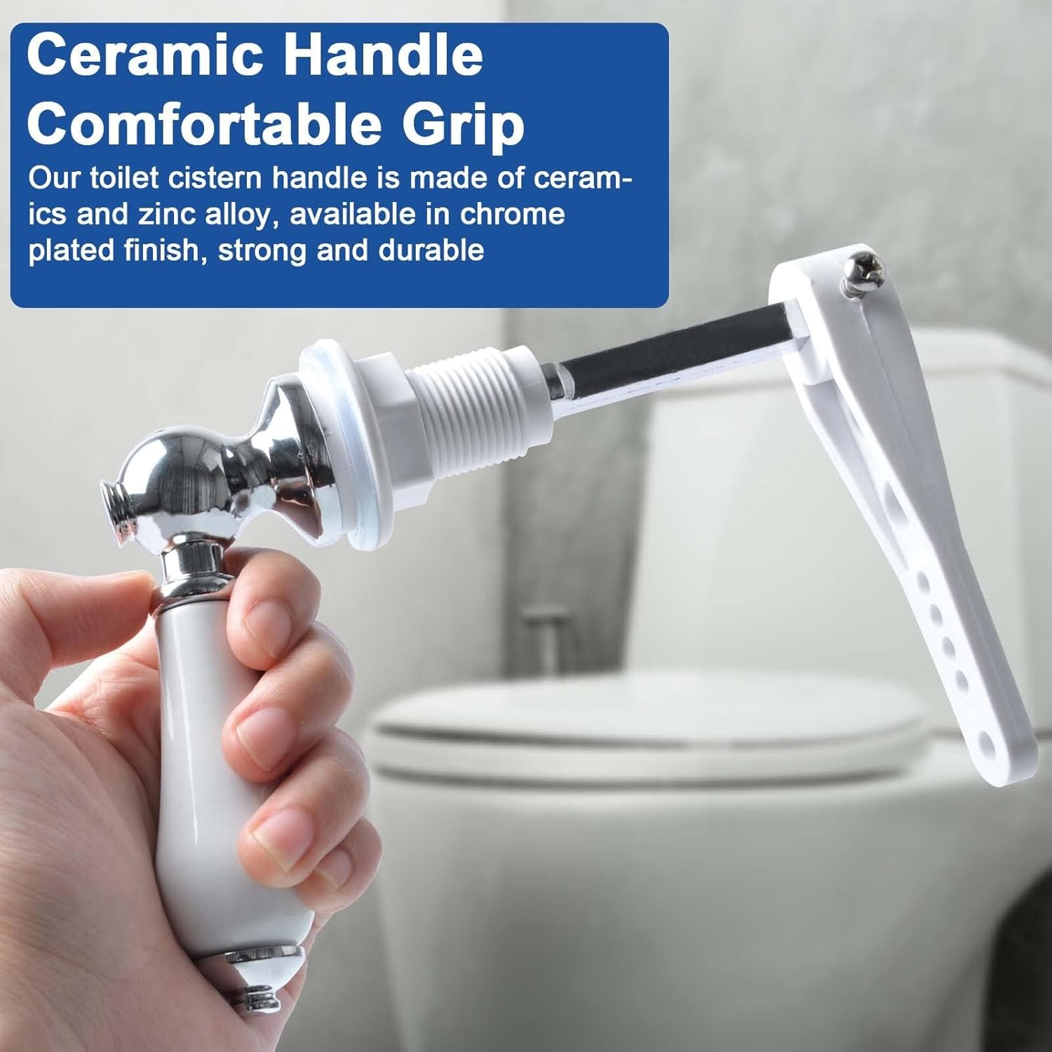 Detalle de ProChosen Ceramic Toilet Flush Handle – Universal Chrome-Plated Cistern Lever