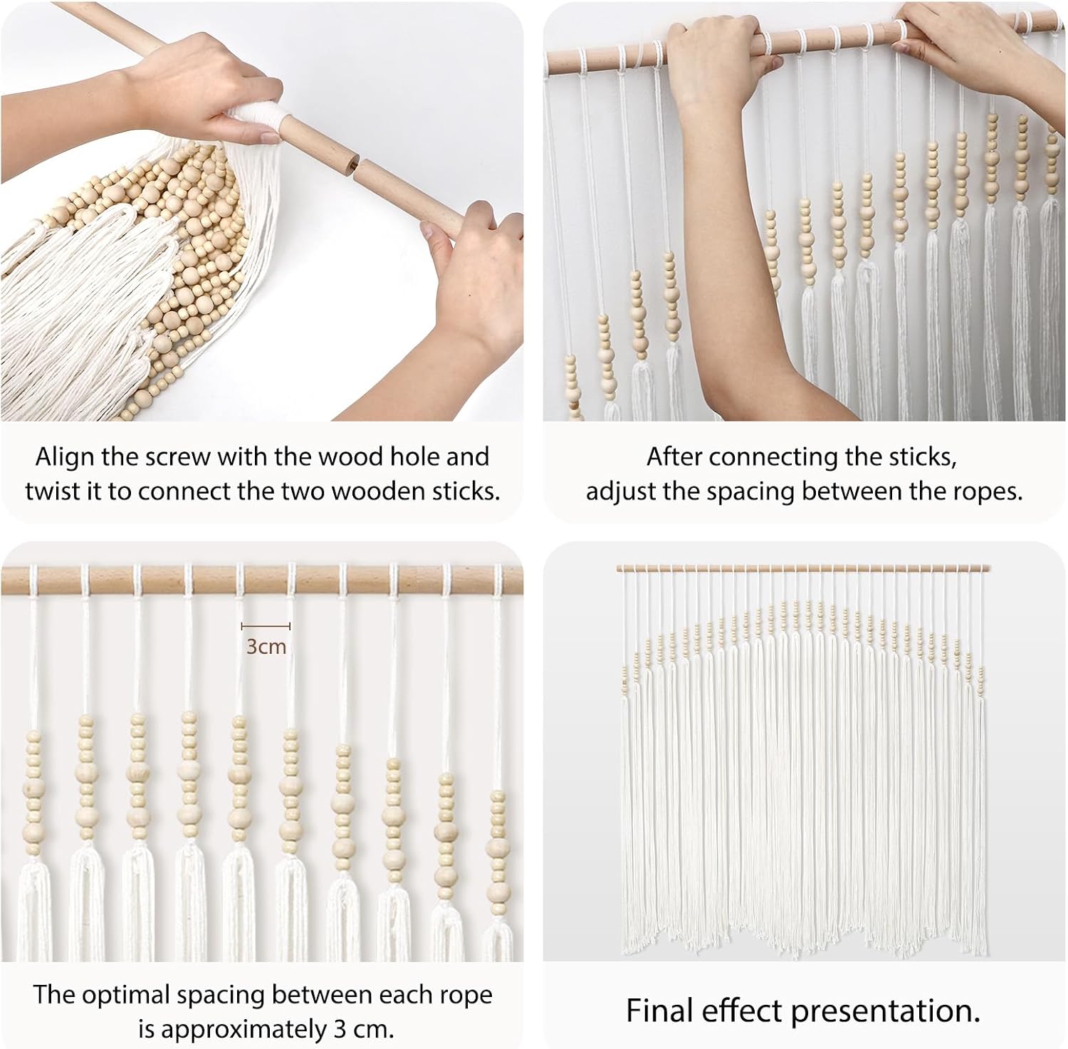 Thumbnail 6 de Betylifoy Large Macrame Wall Hanging, Beige Cotton Tassels, 38.6 x 38.6 in