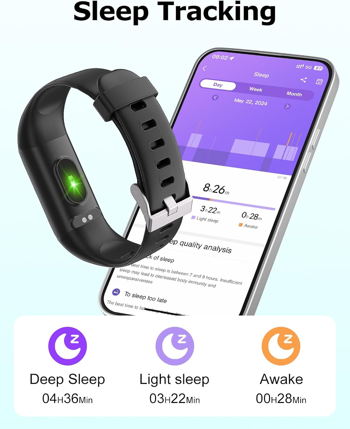 Thumbnail 5 de Cloudpoem fitness watch with heart rate, sleep monitor, step & calorie tracking (IP68) with call/message notifications