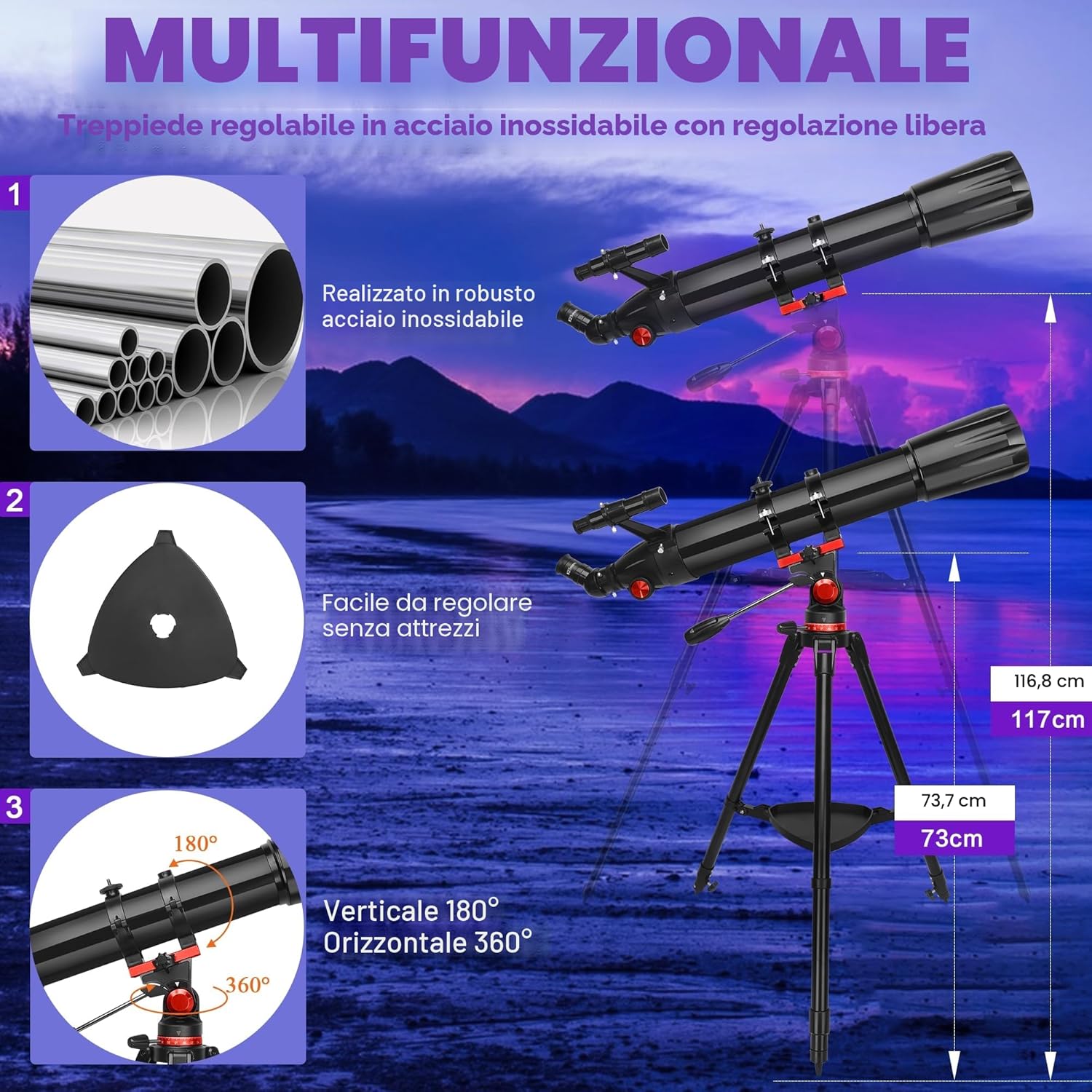 Detalle de HETEKAN Telescopio 90/900: rifrattore professionale per adulti, bambini e principianti