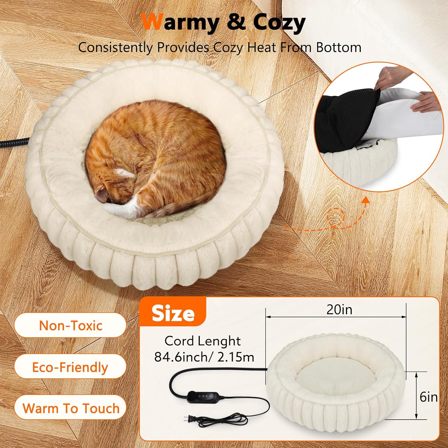 Detalle 1 de INVENHO Heated Cat Bed, 20-Inch