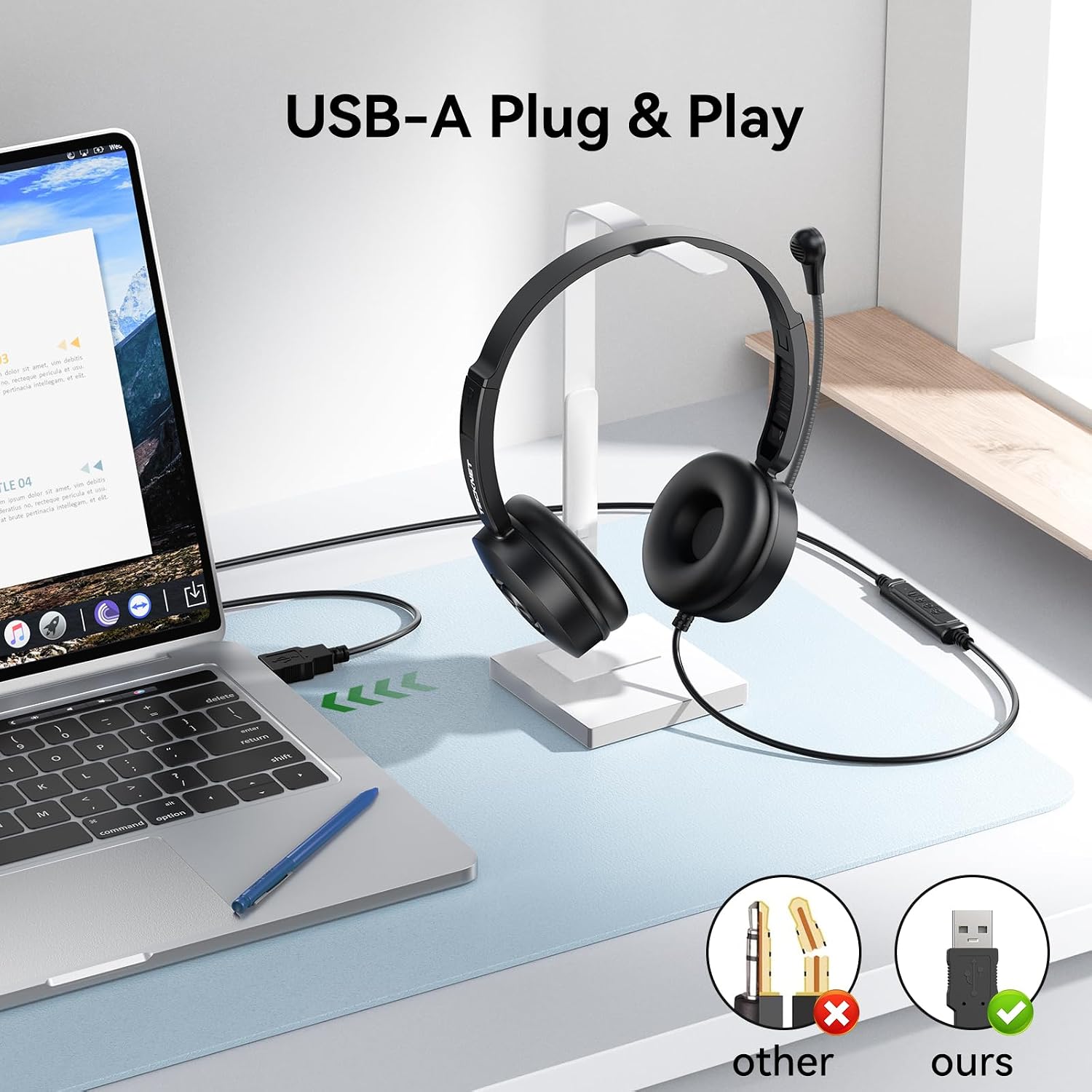 Thumbnail 1 de TECKNET USB Headset with Microphone Noise Cancelling – Plug-and-Play Wired PC Headset