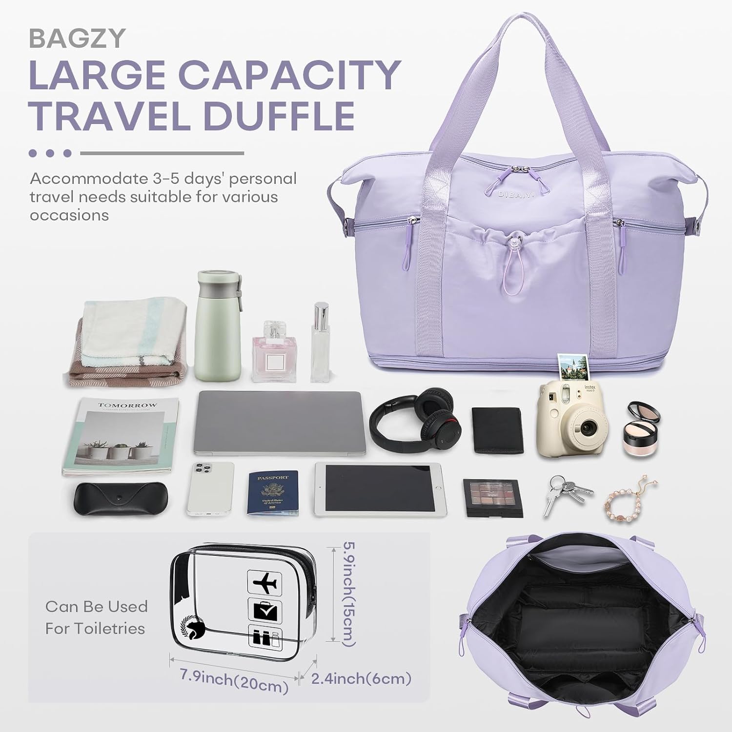 Thumbnail 3 de BAGZY Under-Seat Travel Duffel: 40x30x20 cm, 25L expandable to 32L for UK travellers