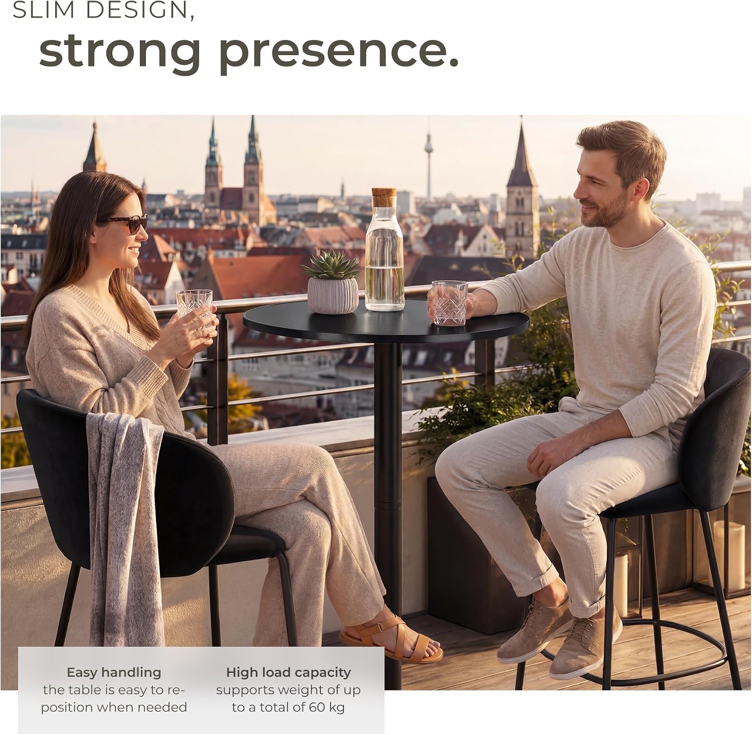 Detalle 1 de tectake 406690 bistrobord, 2-pack med två höjdlägen, hopfällbart och svart