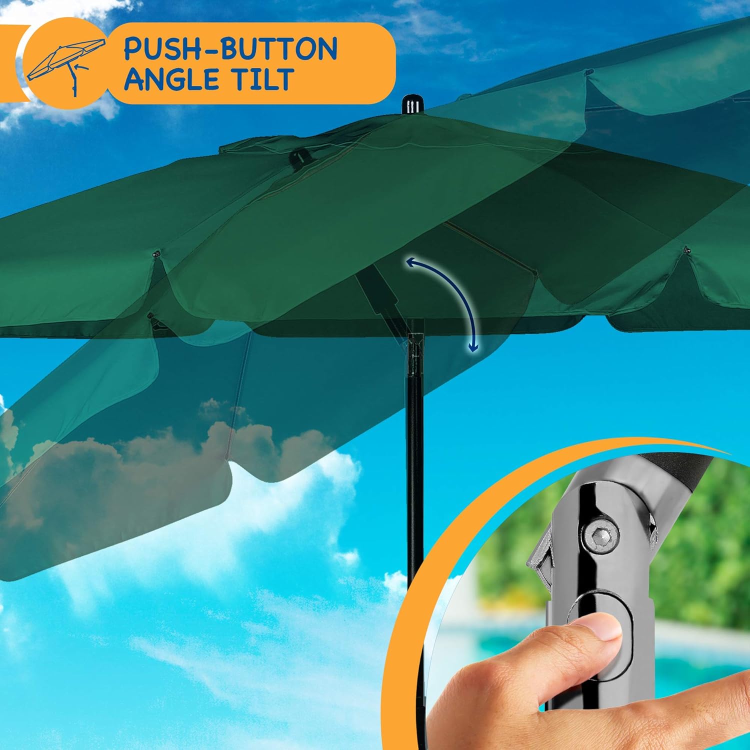 Thumbnail 3 de SUNMER 2M Beach Umbrella – Large Tilting Parasol with Water-Repellent & UV-Protection Fabric, Extra-Wide 2-Piece Steel Pole (Green)