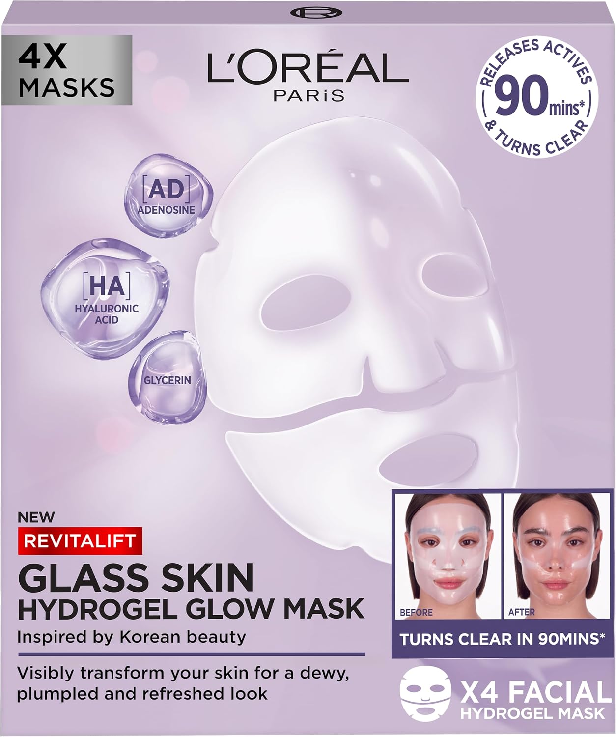 Thumbnail 1 de L'Oreal Paris Glass Skin Hydrogel Masks | Korean-Inspired, 4 Pcs