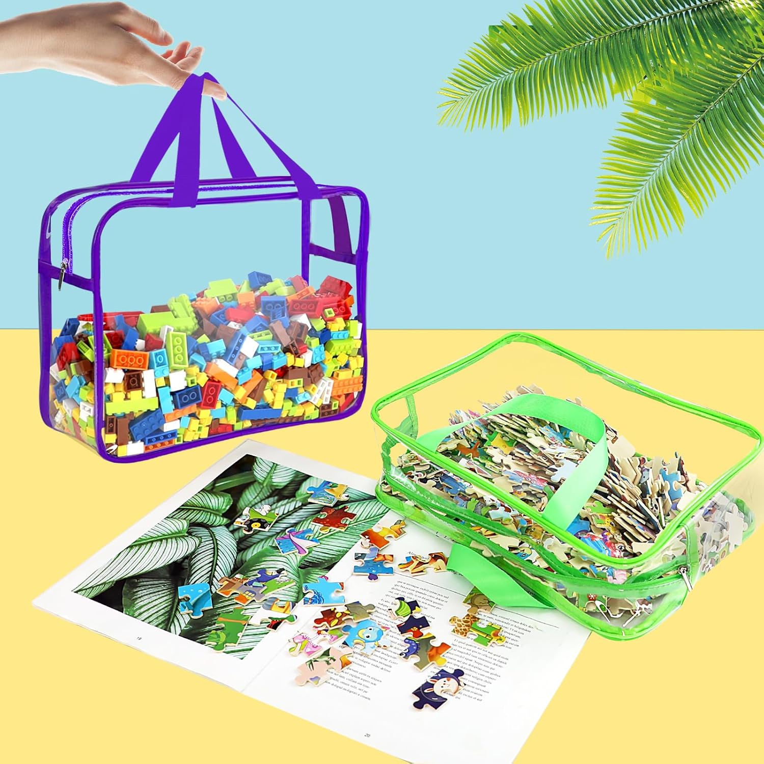 Detalle de 6 Color Large Toy Storage Bags with Labels – Reusable Clear PVC Organizer for Toys, Games, and Books