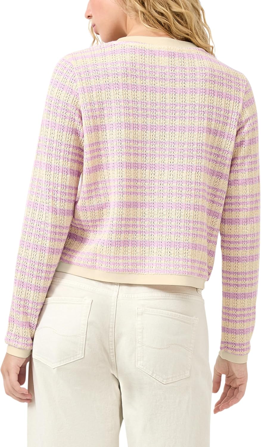 Detalle 2 de QS Damen Longsleeve mit Ajourmuster – Regular Fit, Rippware, Rundhalsausschnitt