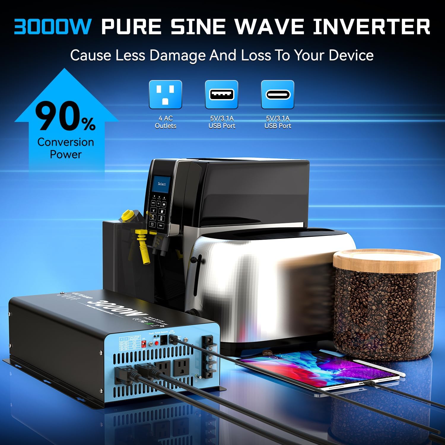Detalle de 3000W Pure Sine Wave Inverter: 12V DC to 110V AC with LCD Remote
