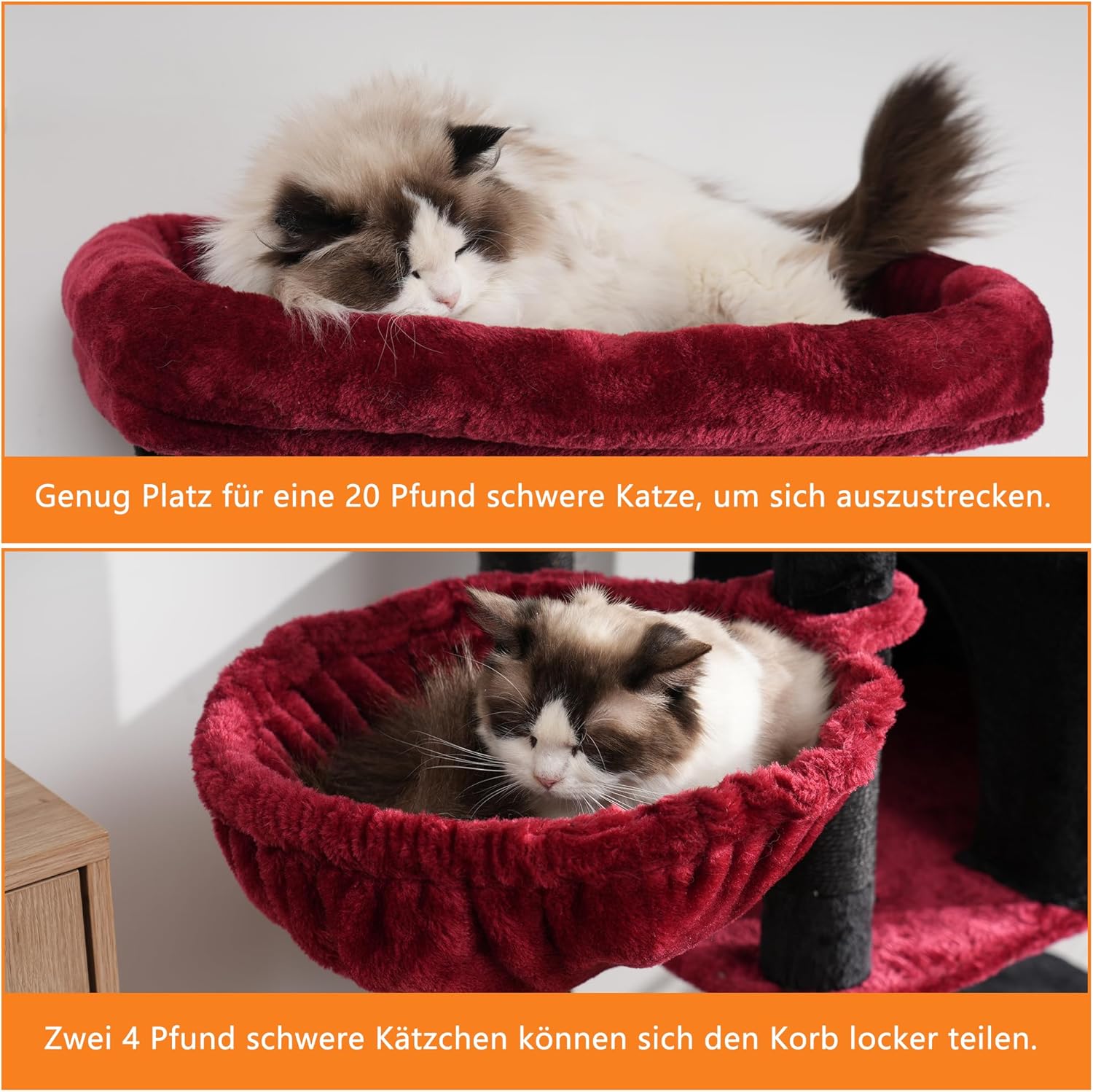 Thumbnail 2 de Heybly Kratzbaum HCT025BR, 173 cm hoch – mehrstöckig mit 16 Kratzsäulen, Höhle, Hängematte und Körben