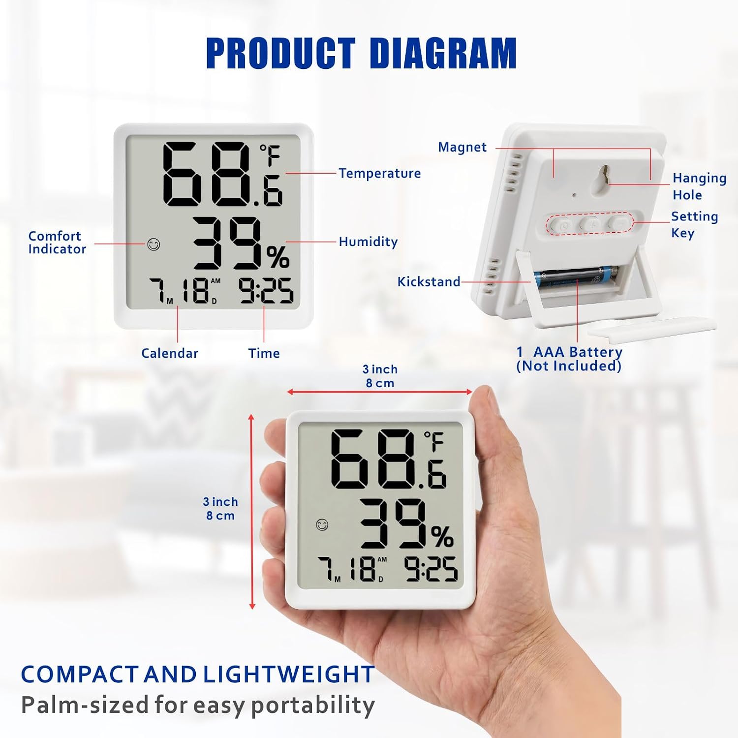 Detalle de Plumeet VLEU-8052-BL digitale binnenhygrometer en thermometer met klok