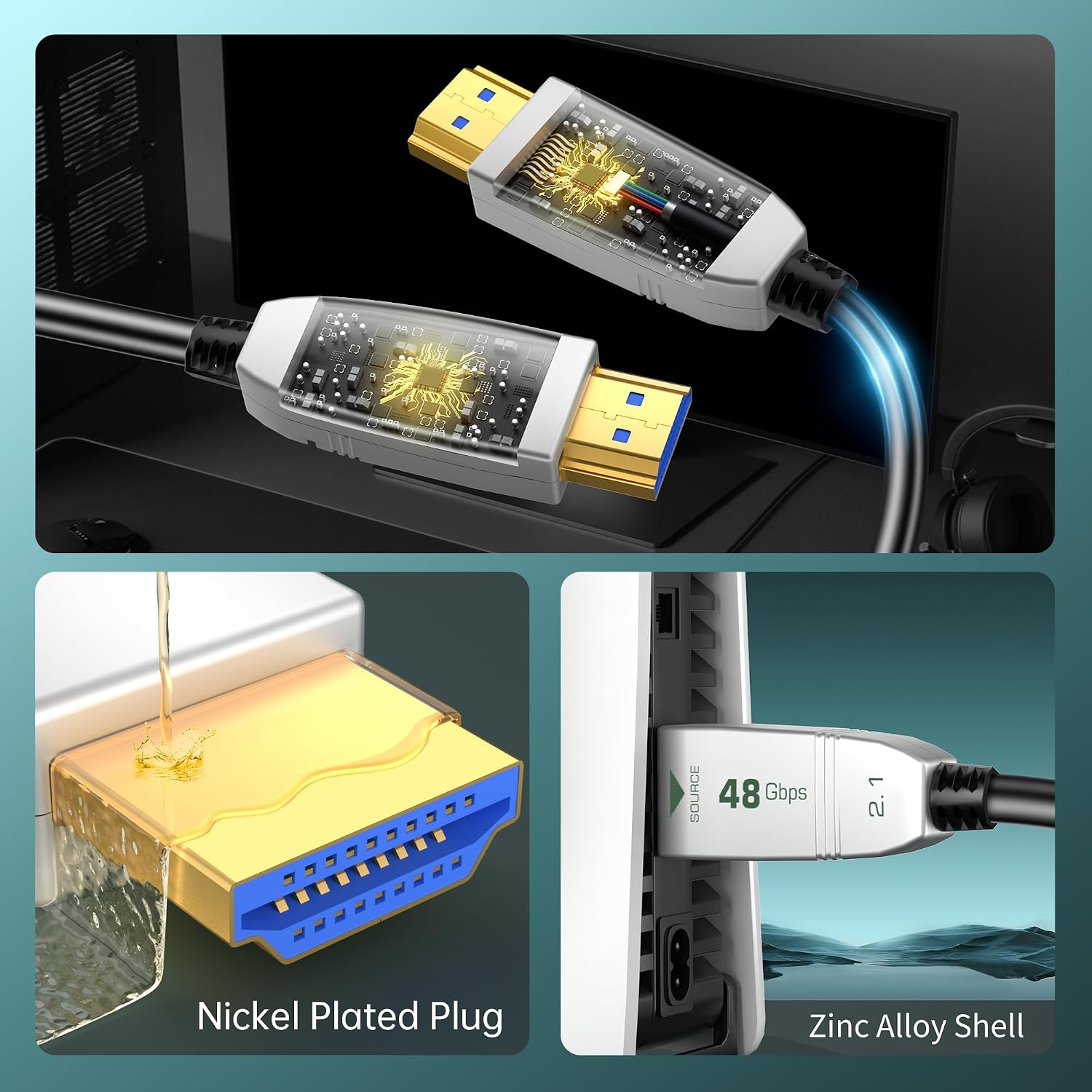 Thumbnail 1 de FeizLink 8K HDMI 2.1 Fibre Cable 15M – 48Gbps, 8K@60Hz / 4K@120Hz, VRR, ALLM, eARC, HDCP 2.3