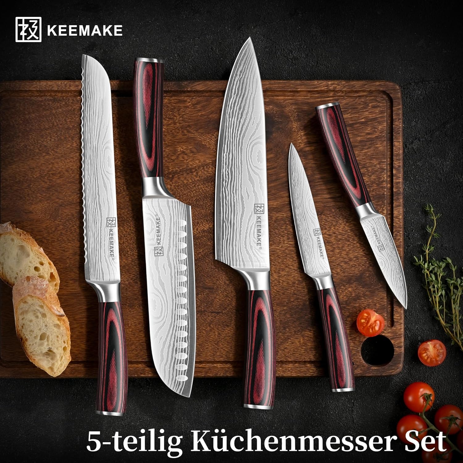 Thumbnail 5 de KEEMAKE Messerset 5-teilig: Küchenmesser aus Edelstahl mit Gravur