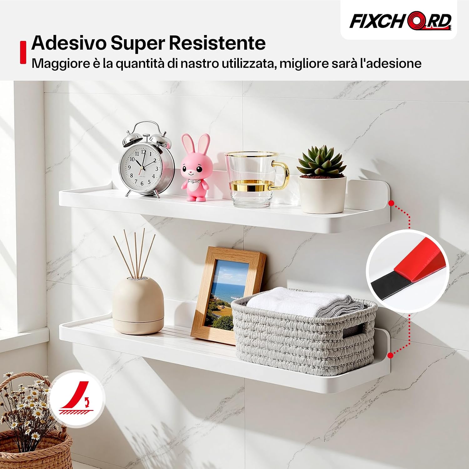 Thumbnail 2 de FIXCHORD Nastro biadesivo extra forte in schiuma acrilica 5 m x 12 mm, impermeabile per interni ed esterni
