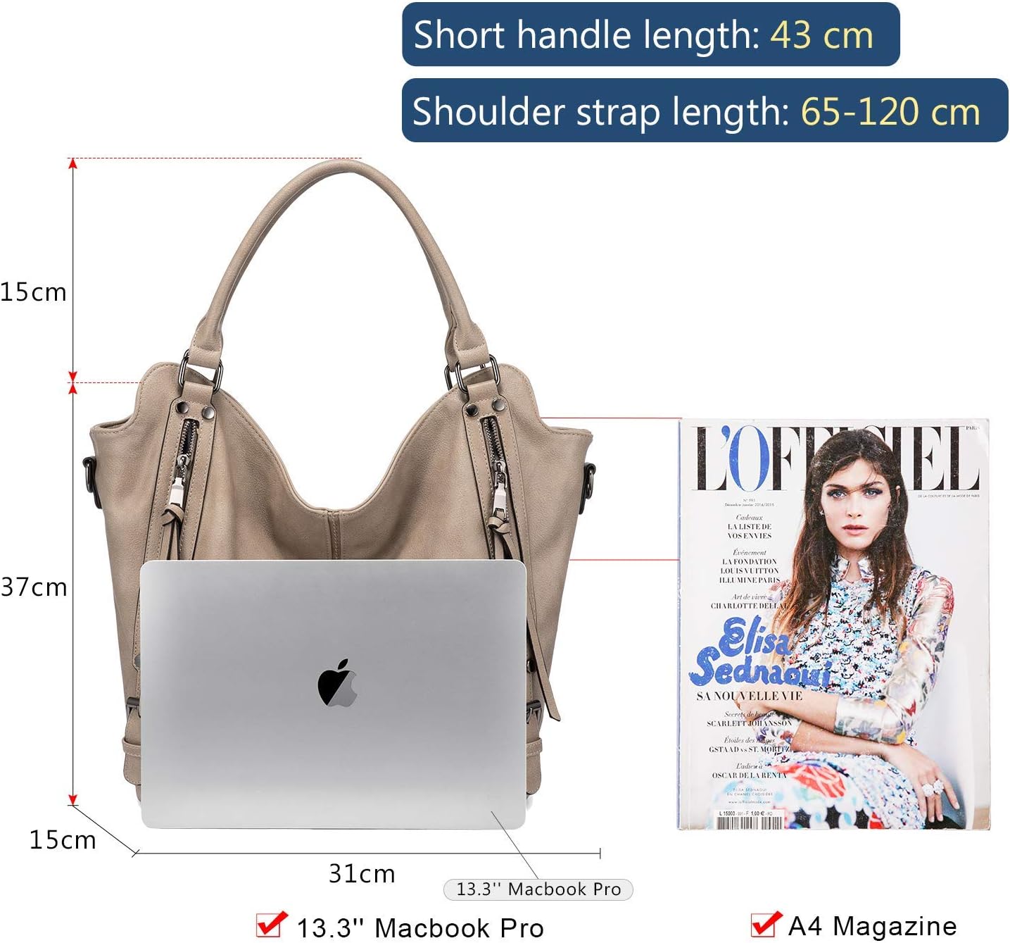 Thumbnail 1 de Realer Borsa Donna Set Grande: Borsa a Mano EcoPelle, Tracolla Regolabile e Clutch in 2 pezzi – Colore Cachi