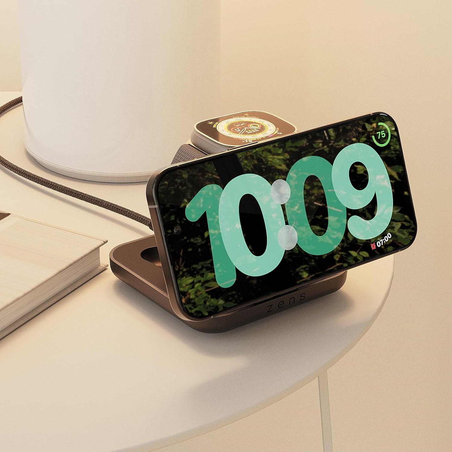 Detalle de Zens Nightstand Magnetic Wireless Charger Pro 2 (2026) – Chargeur sans Fil 15 W MagSafe/Qi2, 30 W, blanc