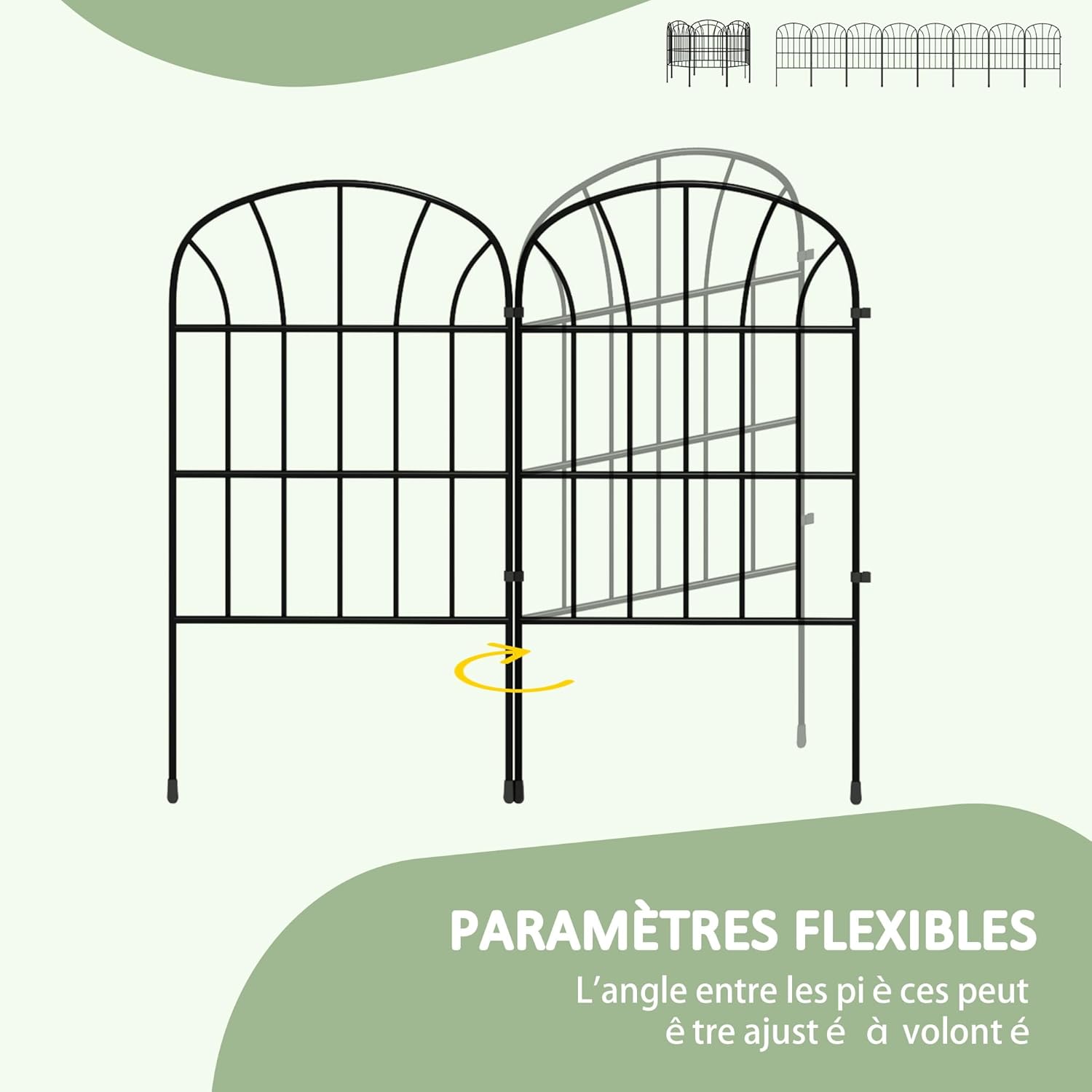 Thumbnail 3 de Outsunny Lot de 8 clôtures décoratives en métal noir – bordures de jardin modulables 264 x 61 cm