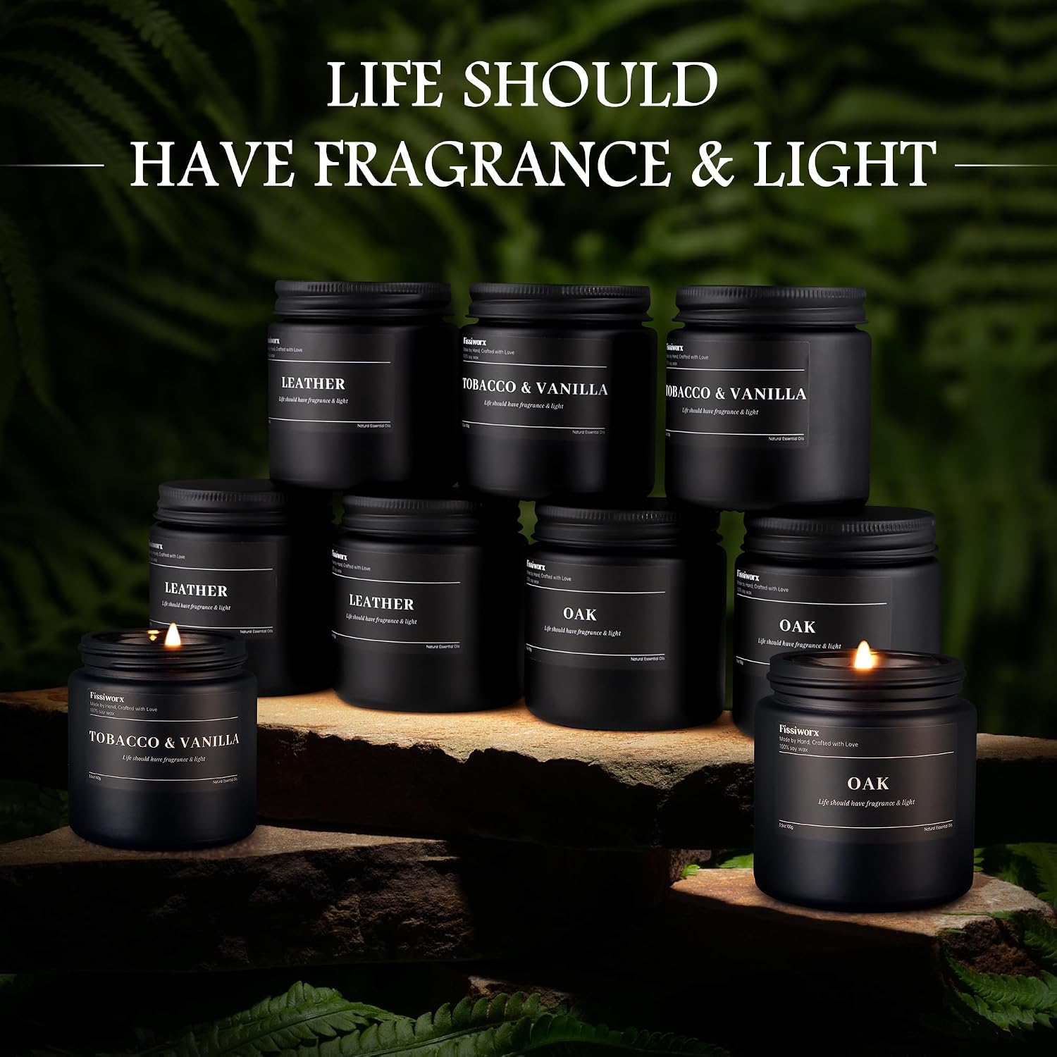 Detalle 2 de 9 Pack Scented Candles Set for Men – Sage & Citrus, Grapefruit & Amber, Soy Wax Gift Box