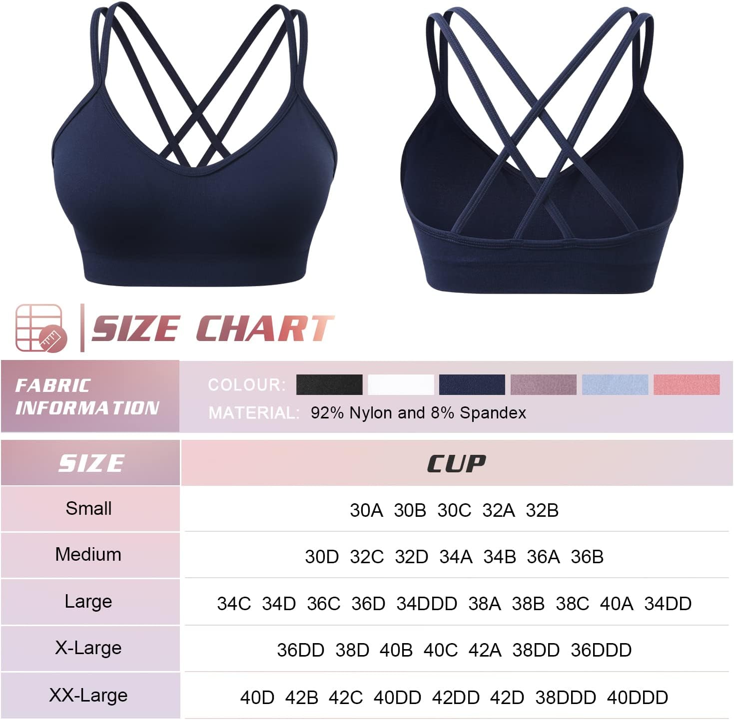 Detalle 2 de VEQKING Women's Cross Back Padded Strappy Medium Support Sports Bra (3 Pack)