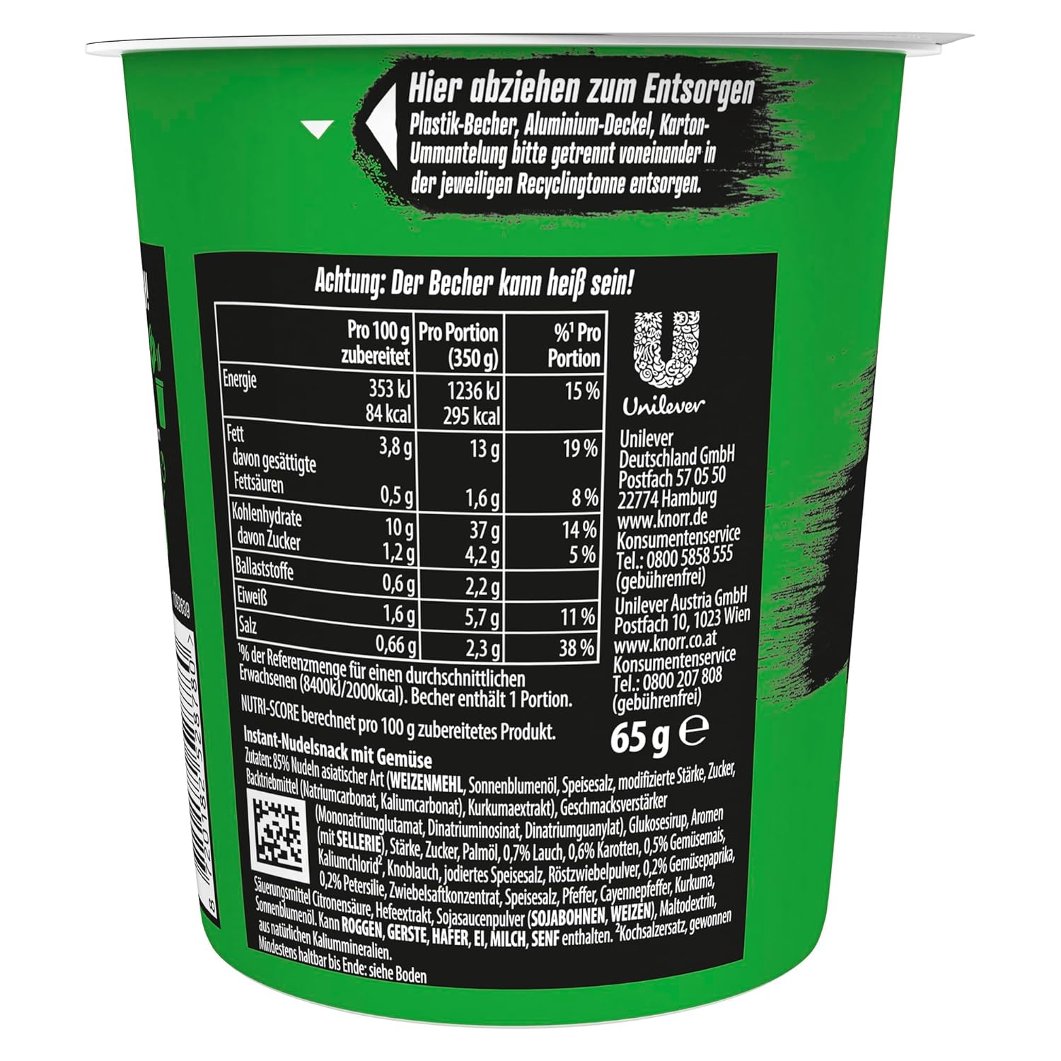 Detalle de Knorr Instant Nudeln Vegetable Taste – schnelles Nudelgericht in 3 Minuten, 8 × 65 g