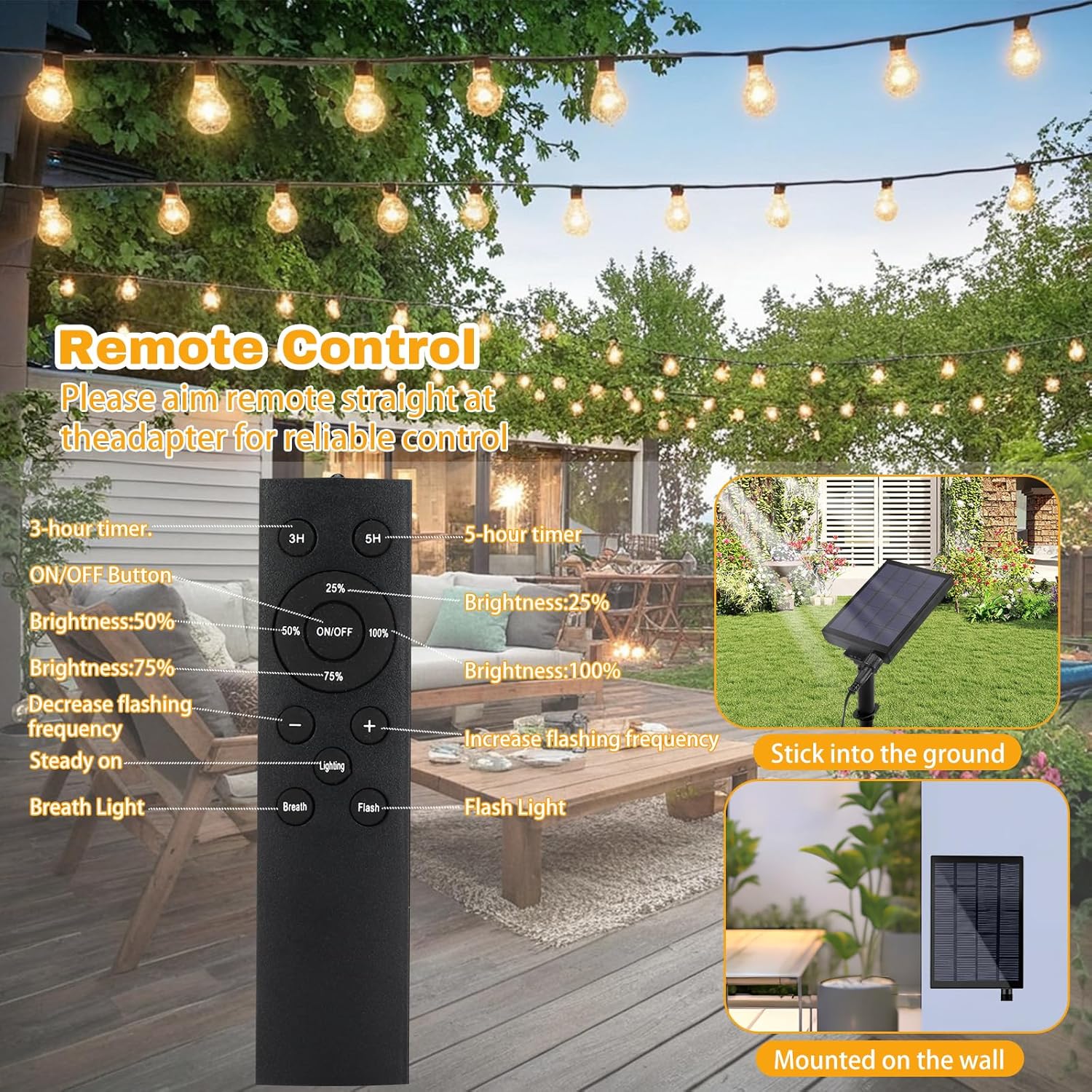 Thumbnail 5 de Sprifityy Catena Luminosa Solare per Esterno con Telecomando e Lampadine G40 dimmerabili, IP44 (16 m)