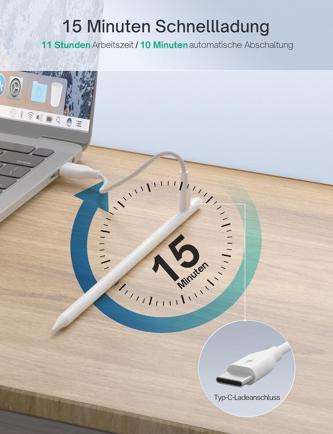 Detalle de MEKO Stift für iPad – Apple Pencil 2. Generation, magnetische kabellose Schnellaufladung & Neigungserkennung