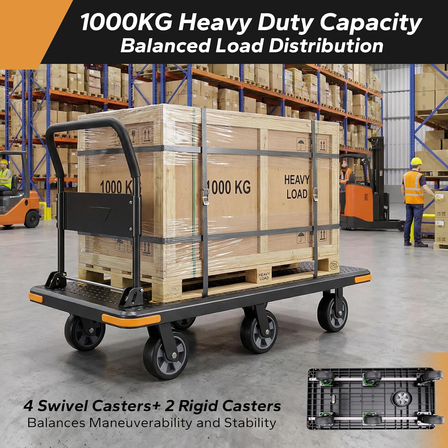 Thumbnail 3 de MediHoist klappbarer Plattformwagen mit 1.000 kg Traglast und 6 Rädern (schwarz)