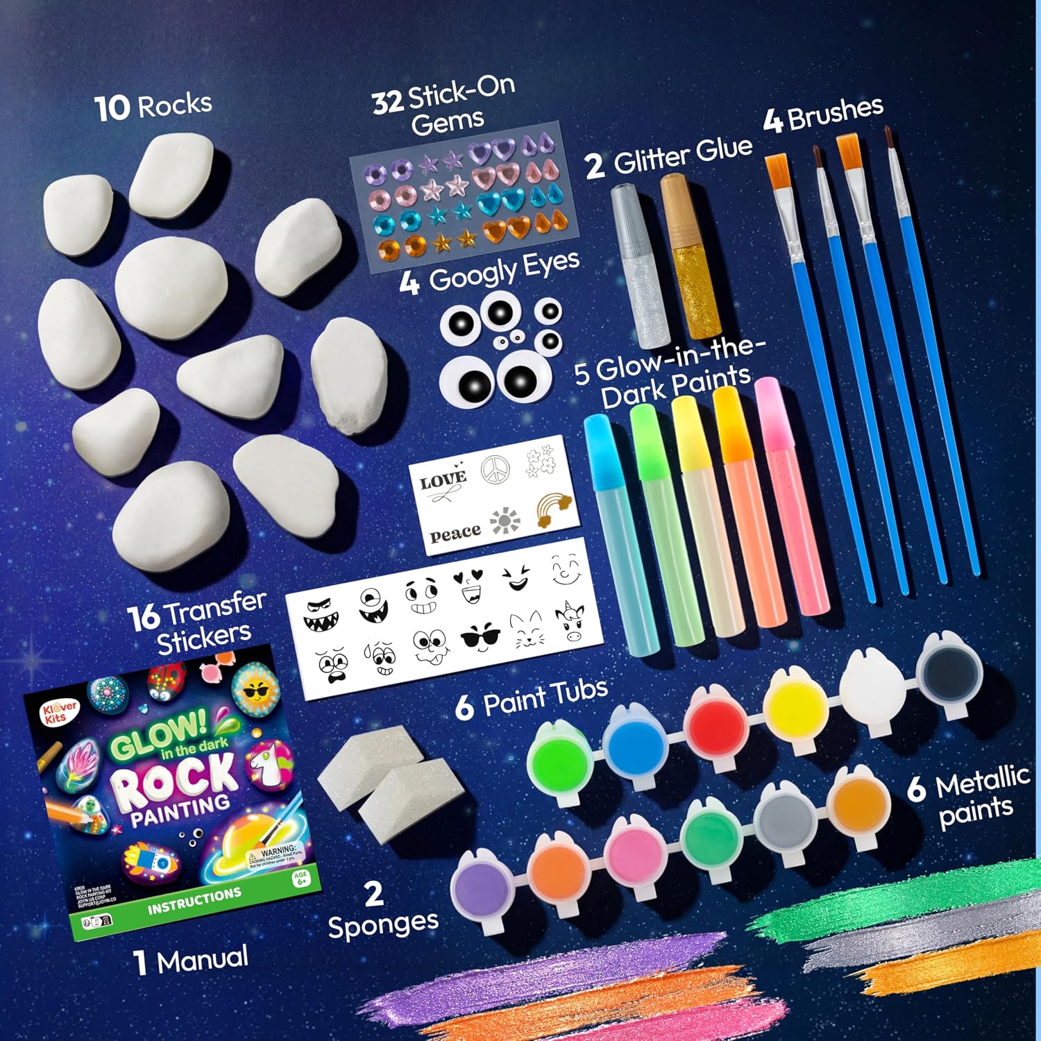 Detalle 2 de JOYIN Rock Painting Kit glow-in-the-dark craft kit 🎨