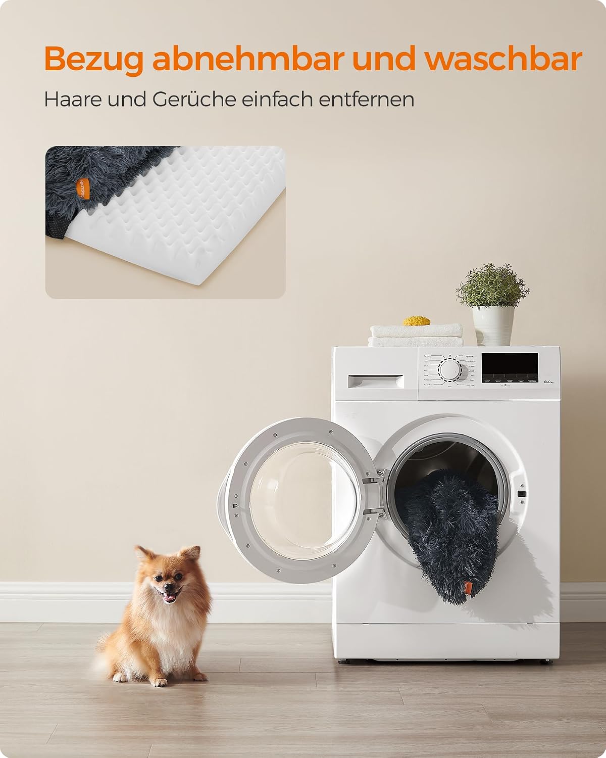 Thumbnail 6 de Feandrea FluffyHug Hundebett (Größe M) – Hundekissen mit Noppenschaum, abziehbarer & waschbarer Bezug – 76 x 58 x 16 cm, dunkelgrau