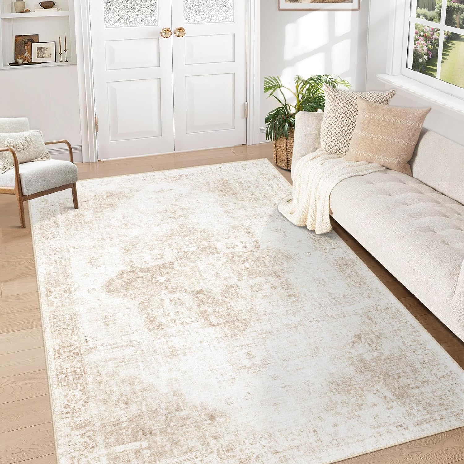 Detalle de Area Rug 5'x7' Washable Vintage Boho Medallion Rug 🏡