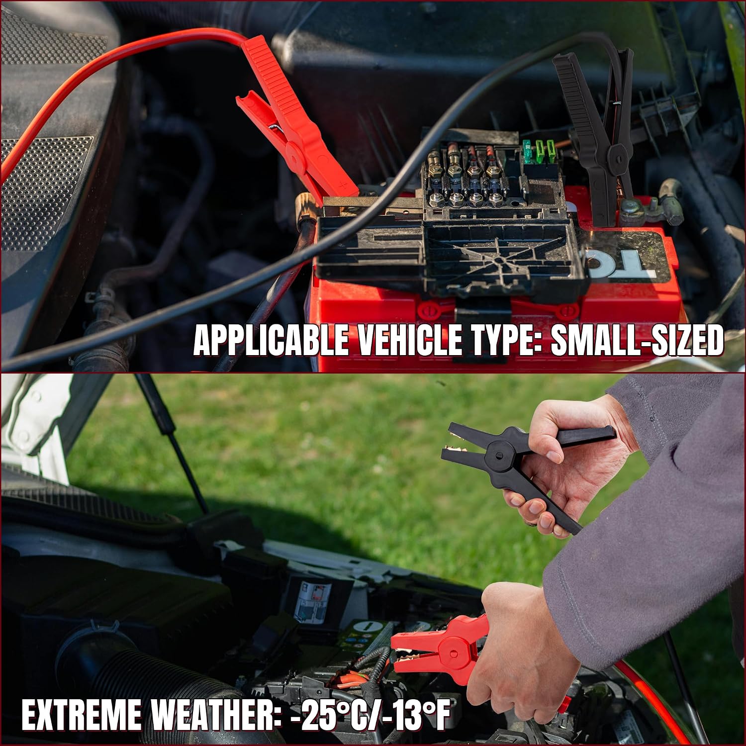 Detalle 2 de CARTMAN Jumper Cables (2 Metres) with Storage Bag – non-conducting rubber clamps for cars and SUVs