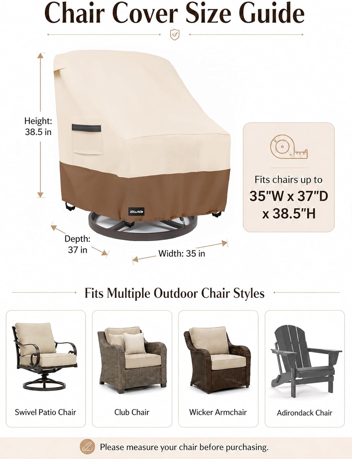 Detalle 2 de ANartcle 2Pack-35"D x 37"W x 38.5"H Swivel Chair Covers, 600D Polyester