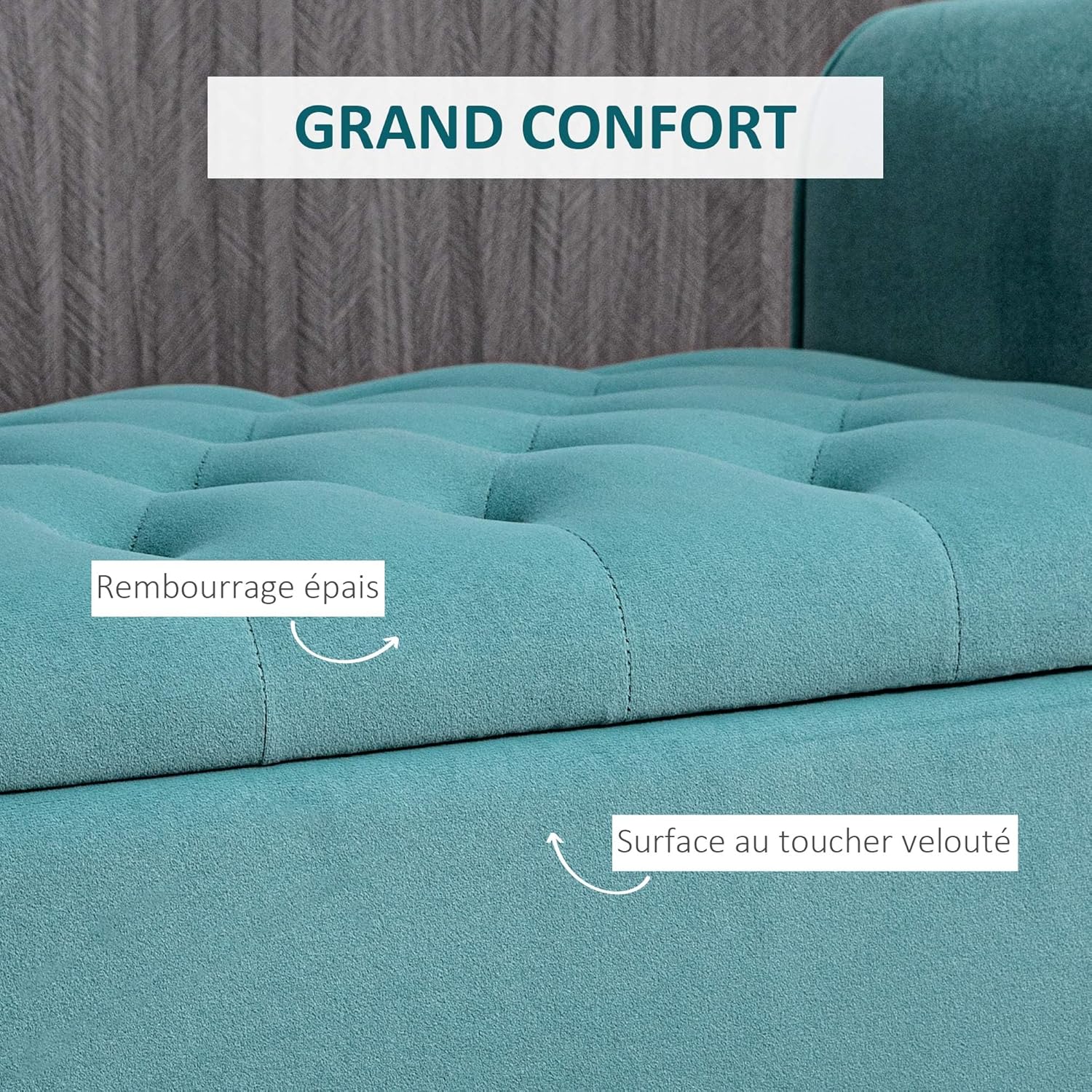 Thumbnail 4 de HOMCOM Banc de Rangement Bout de lit en velours vert avec accoudoirs et coffre – 126 x 48,5 x 57 cm
