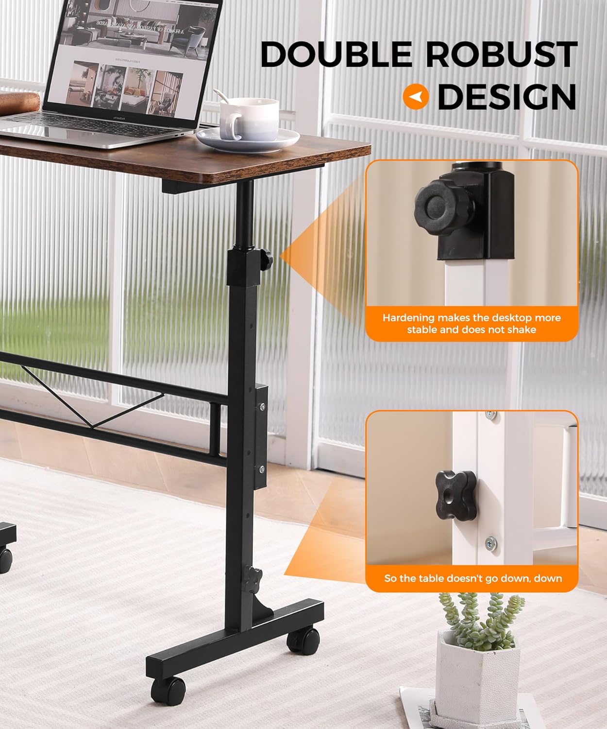 Thumbnail 3 de KLSMYHOKI SD1 Adjustable Standing Desk with Locking Wheels, Rustic Top
