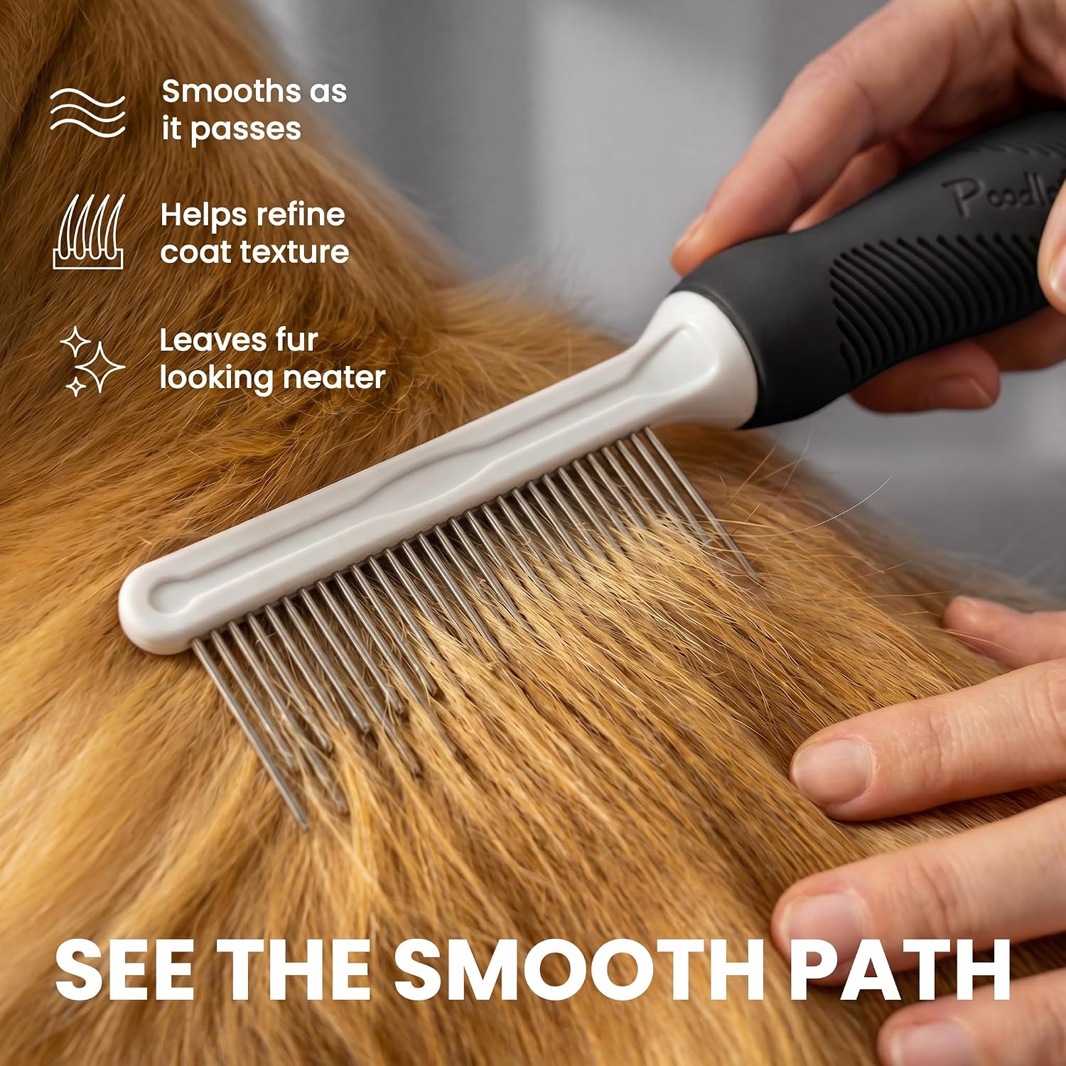 Detalle 2 de POODLIE Pet Grooming Comb with Stainless Steel Teeth
