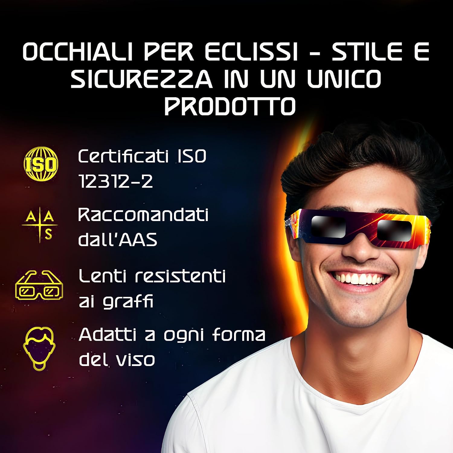Thumbnail 2 de Galaxium Occhiali Eclissi Solare ISO 12312-2 AAS 2026 – Confezione 6/12/25/50/100