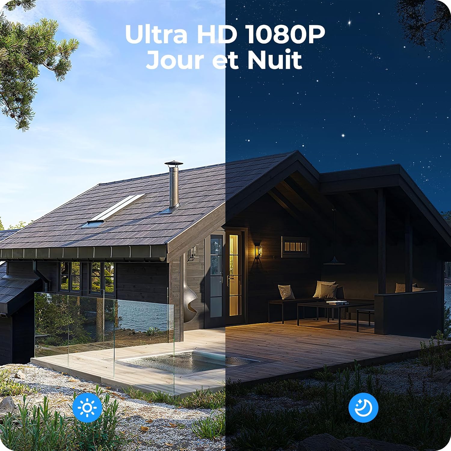 Detalle de Kit CAMCAMP 8x caméra de surveillance extérieure sans fil – Panoramique 360° et NVR 16CH 500Go avec vision nocturne intelligente