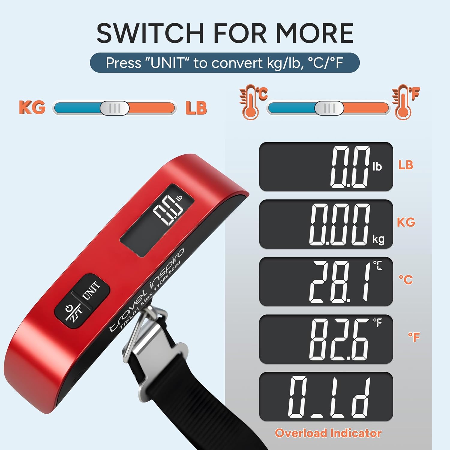 Detalle de Travel Inspira Luggage Scale (110lb/50kg) with Unit Conversion, Temperature Readout & Auto Off
