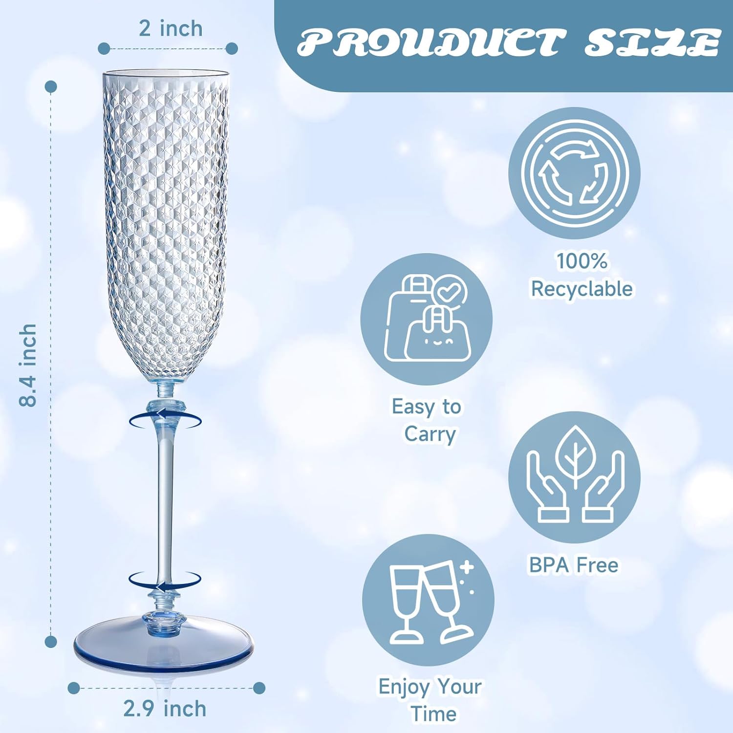Detalle 2 de XUWAIDSGN 5.5 Oz Blue Disposable Champagne Flutes ๐ฅ