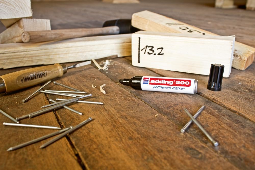 Detalle 1 de Edding 500 4-500-3-1001 permanente markers, zwart, 3 stuks, wigpunt 2-7 mm
