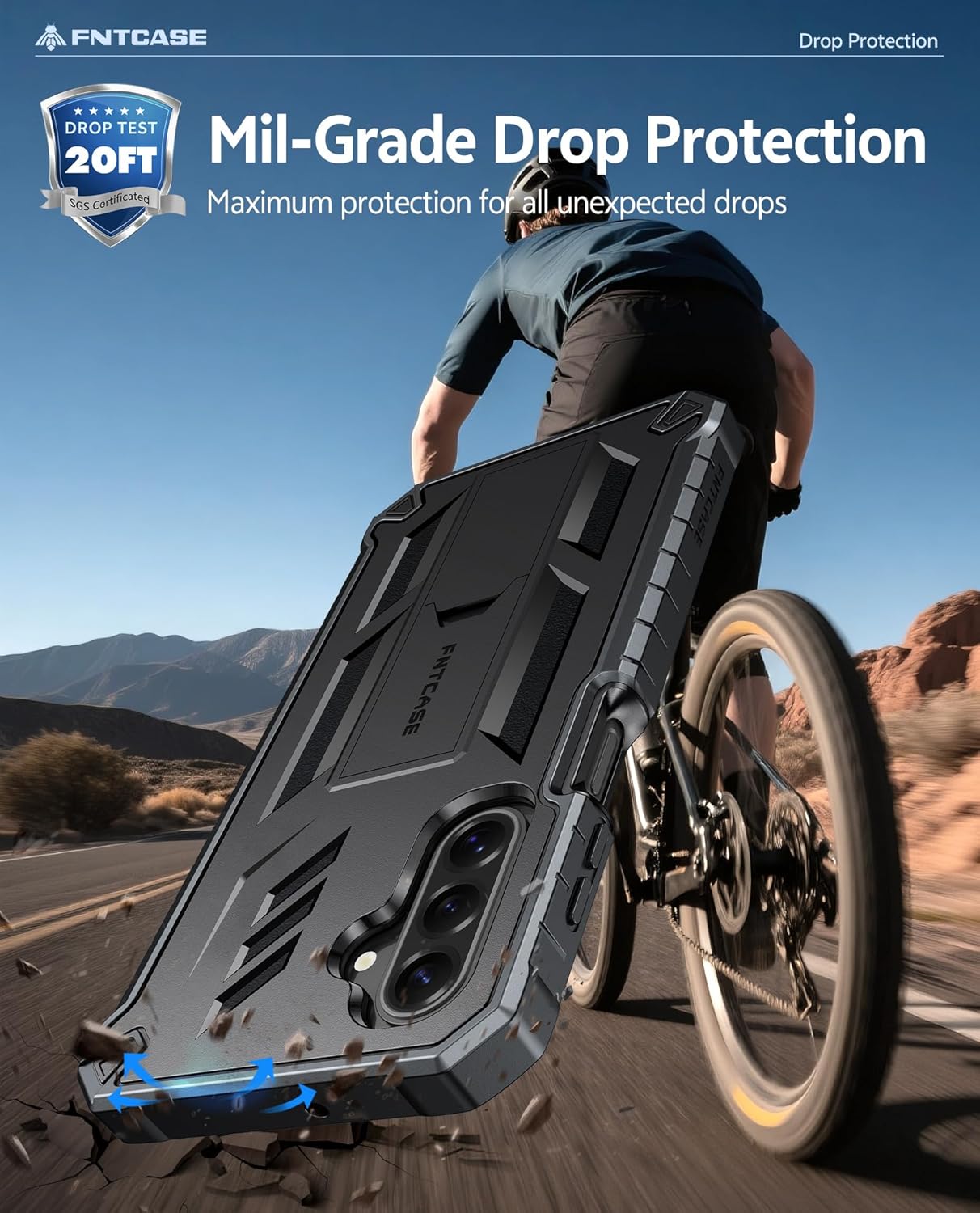 Thumbnail 5 de FNTCASE rugged phone case for Samsung Galaxy A17 / A26 4G-5G (2025) with integrated screen protection and kickstand – Black