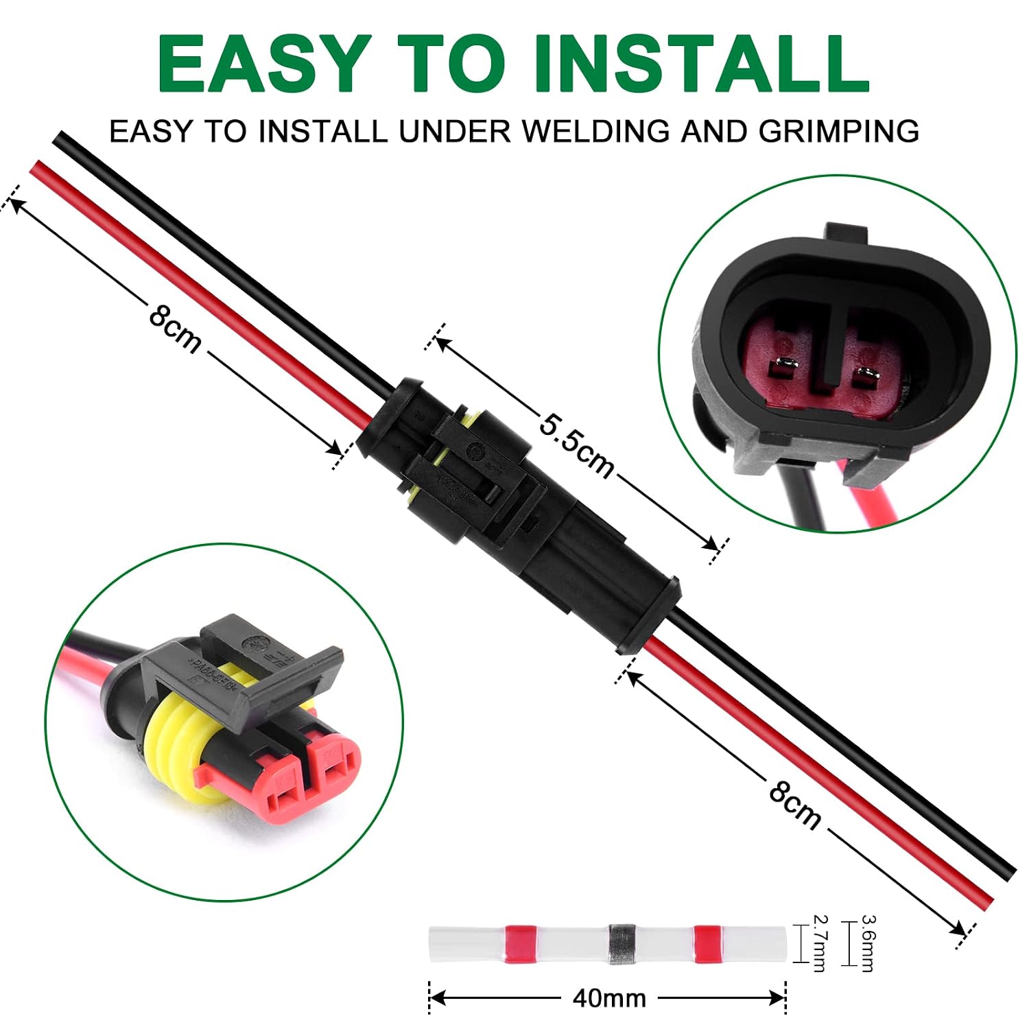 Detalle de URAQT 2 Pines Conector eléctrico impermeable 20 PCS