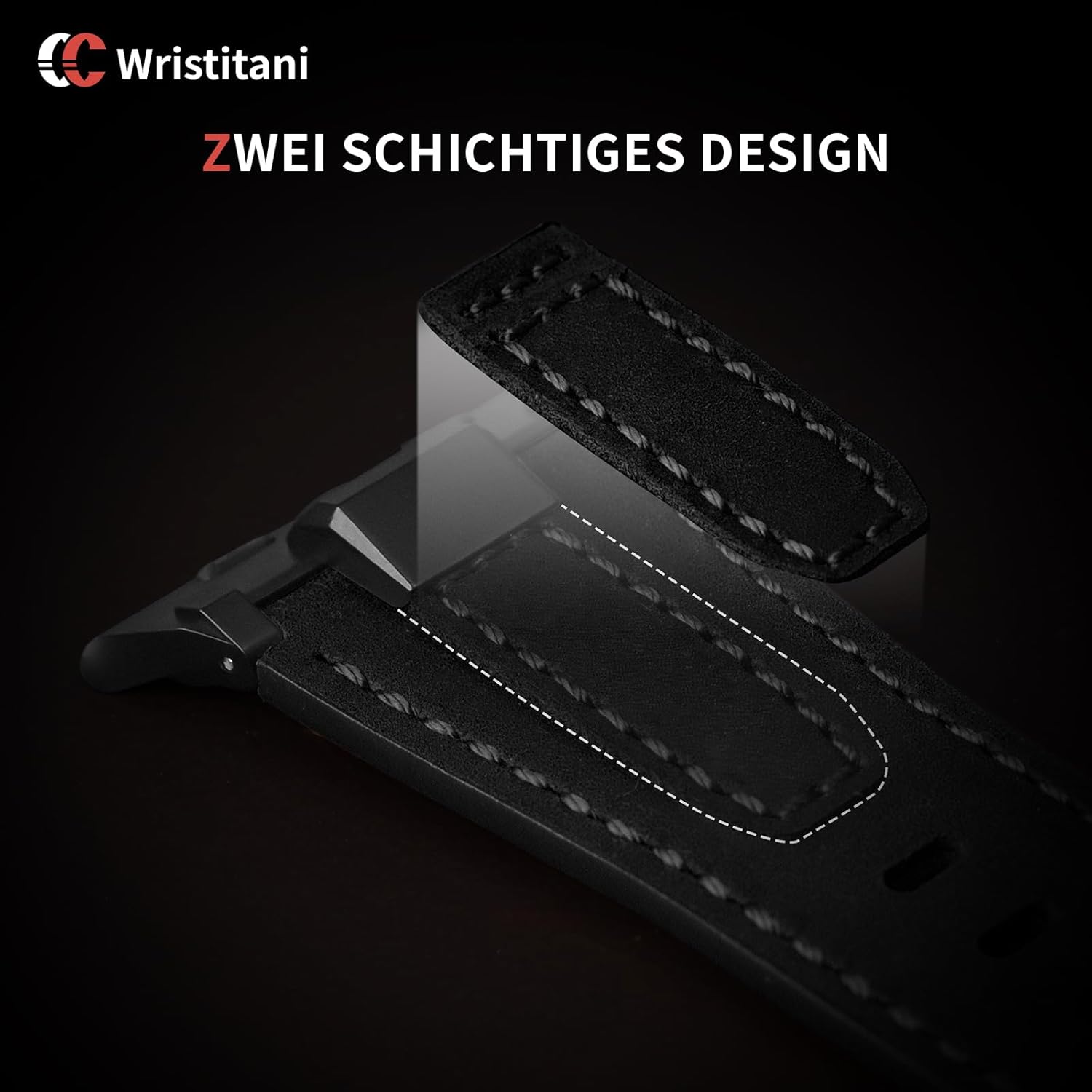Thumbnail 3 de Wristitani Lederarmband für Apple Watch (49/46/45/44/42 mm) – echtes Leder mit Metall-Connector