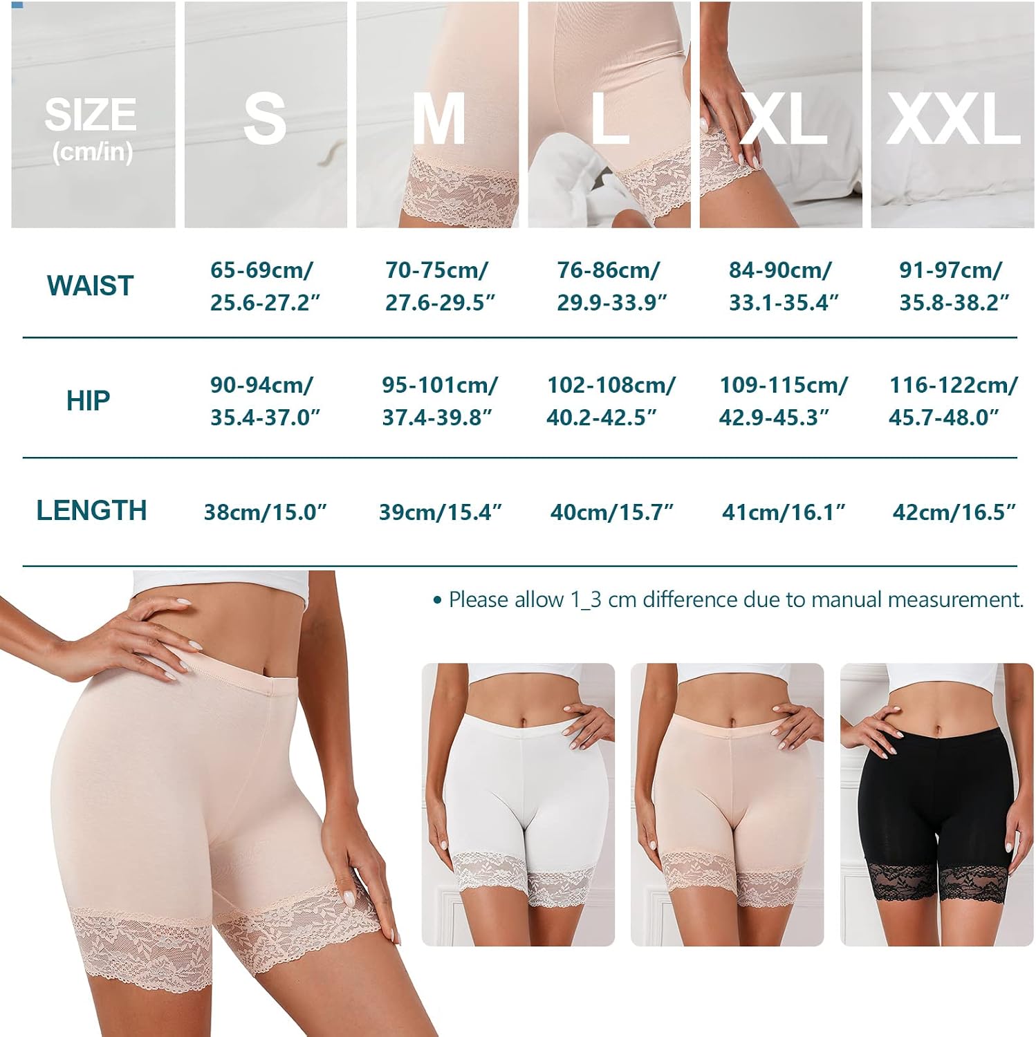 Detalle 2 de Tuopuda Pantaloncini Sottogonna per Donne: anti sfregamento, modelli in pizzo e leggings corti per estate