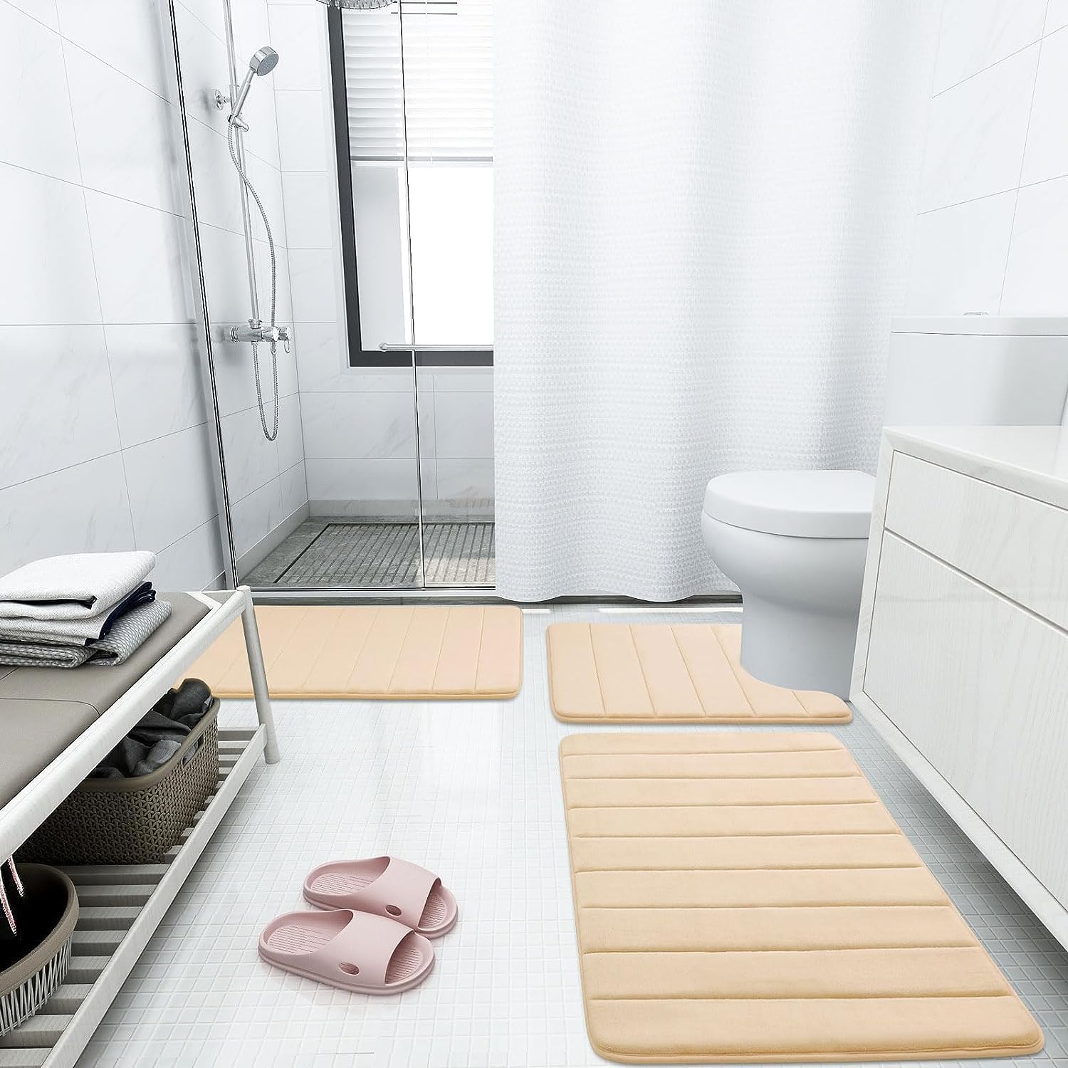 Detalle 2 de Smiry memory foam bath mat, 60 x 120 cm (extra soft, non-slip, machine-washable) – Beige