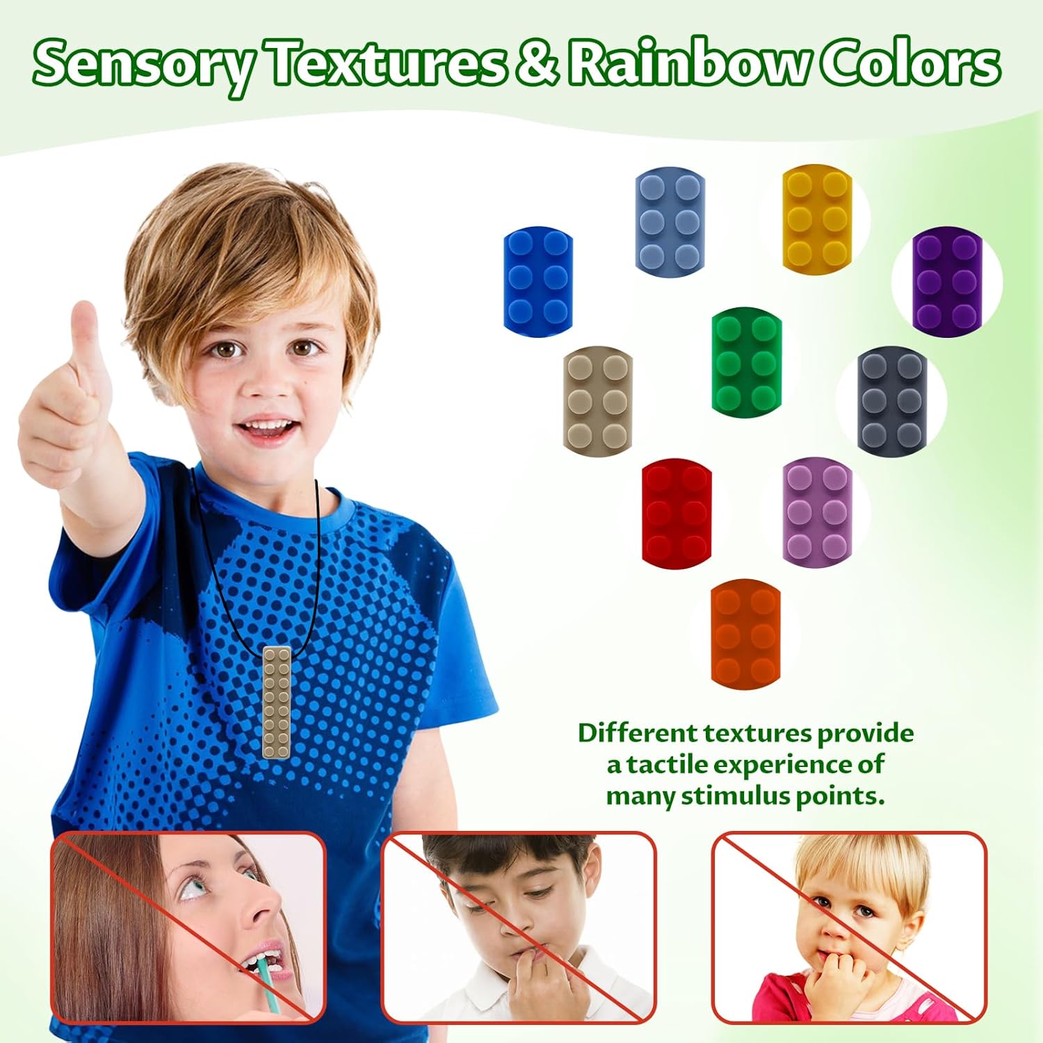 Detalle de LSHUN Chew Necklaces for Sensory Kids – 10 Brick-Shaped Silicone Chew Toys