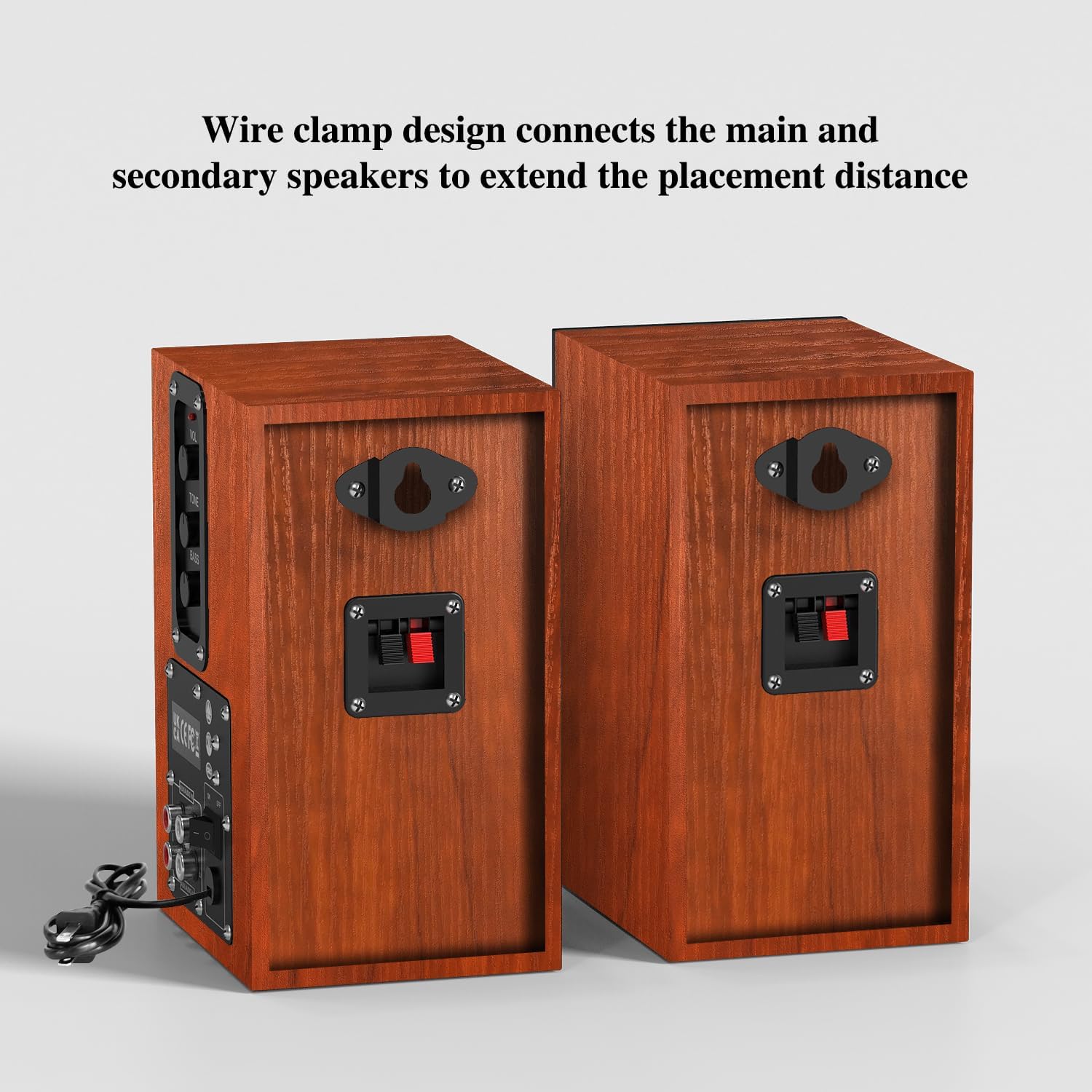 Thumbnail 3 de Elimavi Active Bookshelf Speakers (30W x 2) with 4-inch woofers, 3.5mm/RCA input — brown